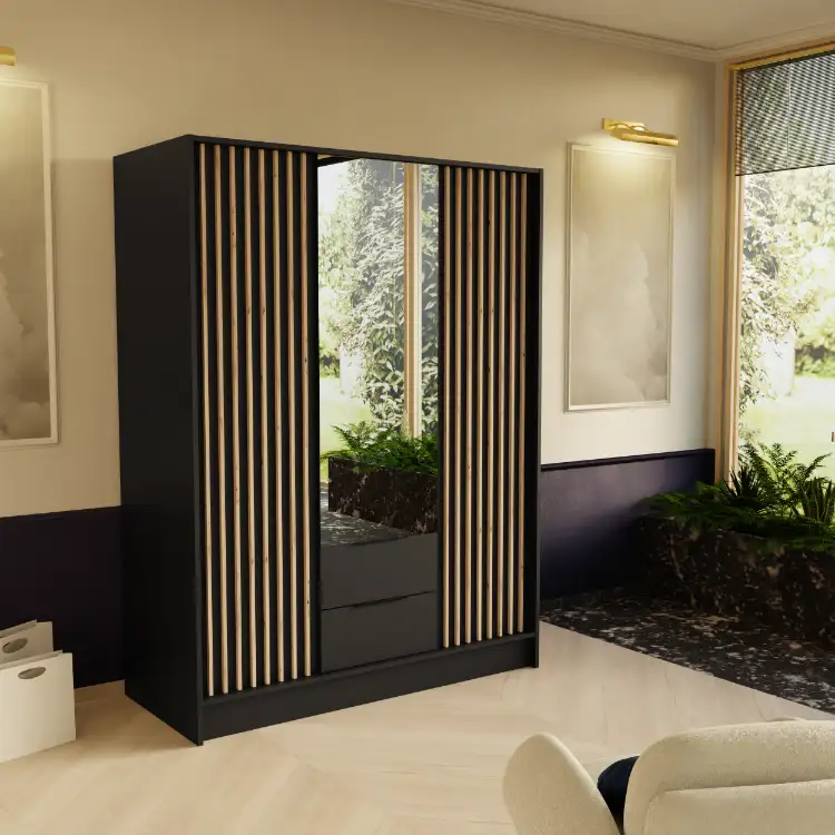 Szafa Nero lamele + lustro czarna 150 Arton