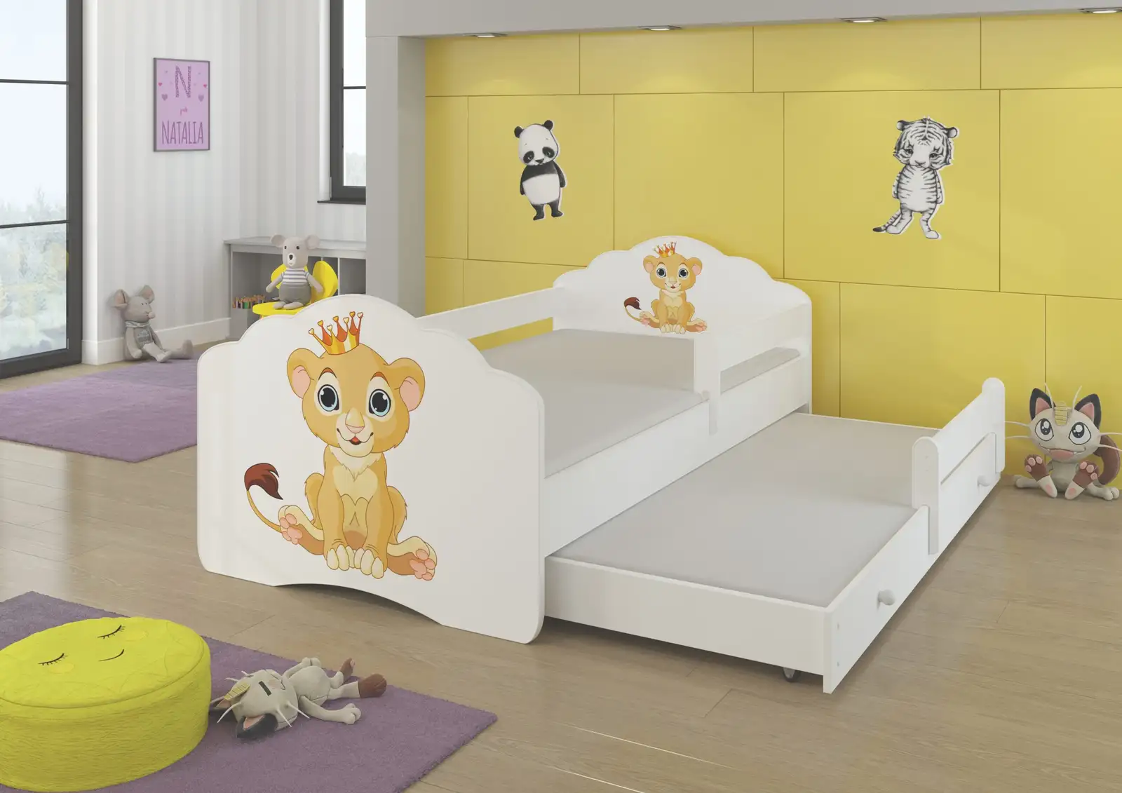 Łóżko podwójne z barierką i materacami CASIMO II LION 160x80