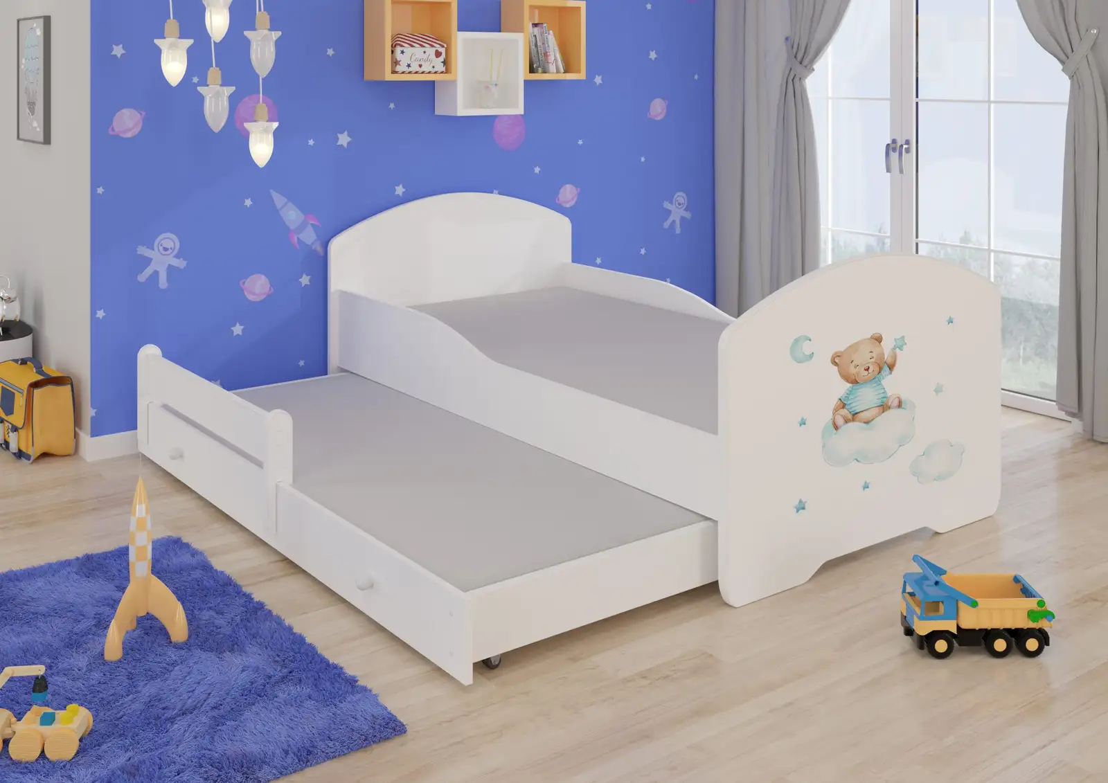 Łóżko podwójne z materacami PEPE II TEDDY BEAR AND CLOUD 160x80