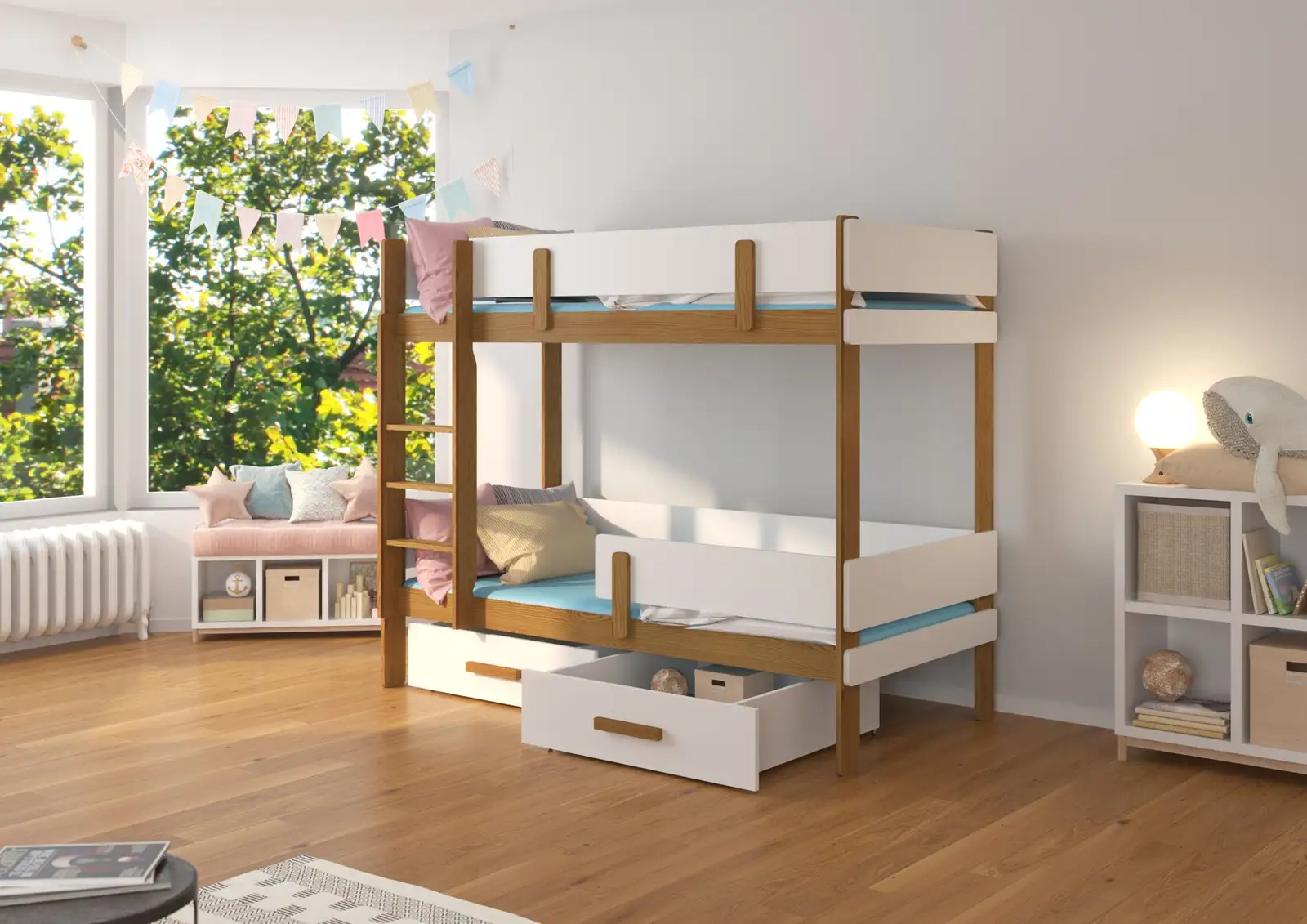 Łóżko piętrowe dwuosobowe z materacami ETIONA 180x80