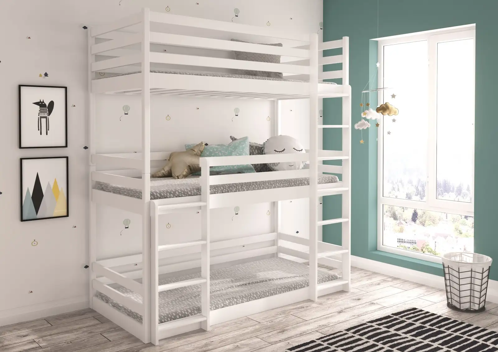 Łóżko piętrowe trzyosobowe z materacami TEDRO 180x80