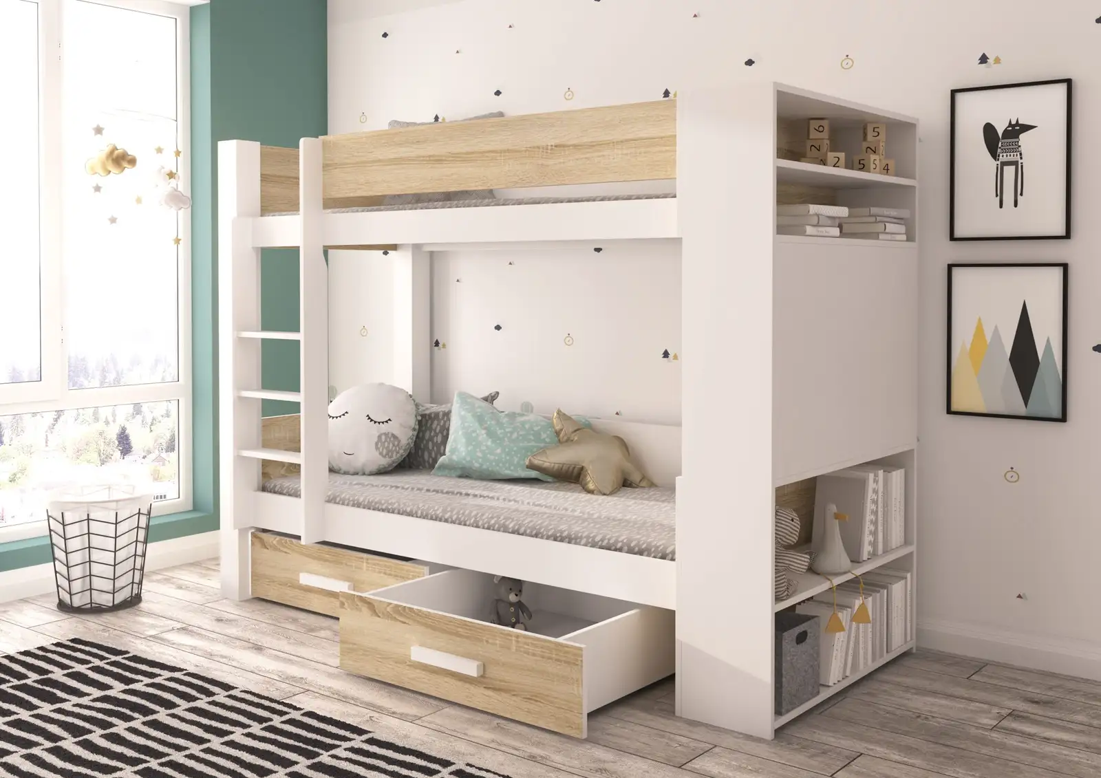 Łóżko piętrowe dwuosobowe z materacami GARET 180x80