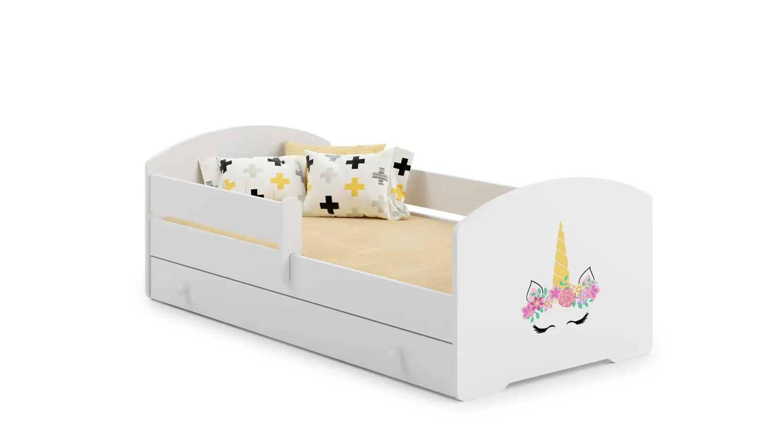 Łóżko z materacem, barierką i szufladą PEPE UNICORN 160x80 — 2