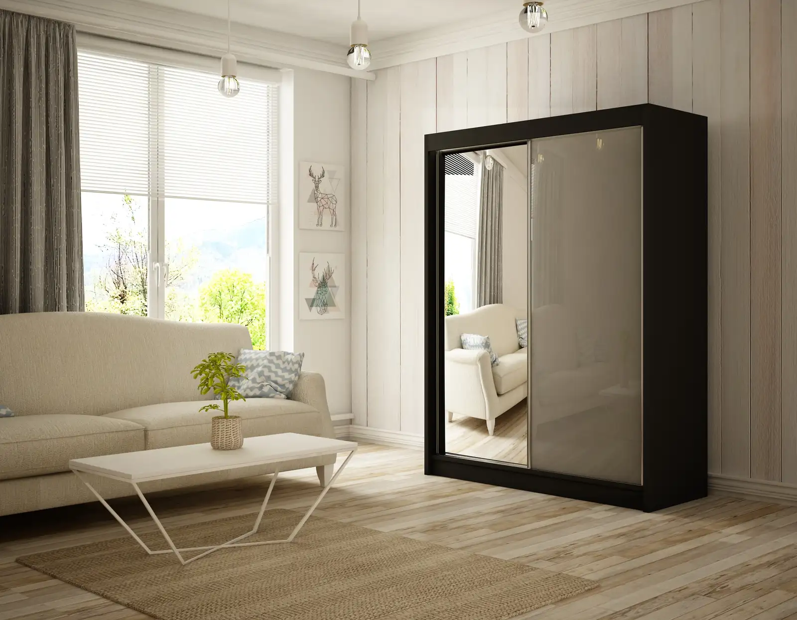 Szafa przesuwna Velis Czarny + lacobel szary 200 Arton — 2
