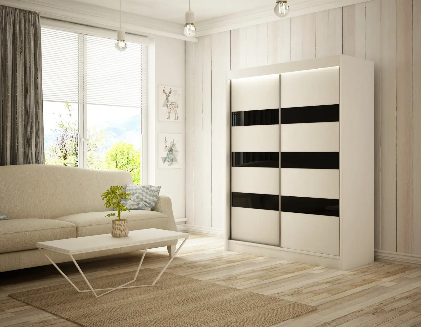 Szafa przesuwna Solit biały + lacobel czarny 150 Arton — 2