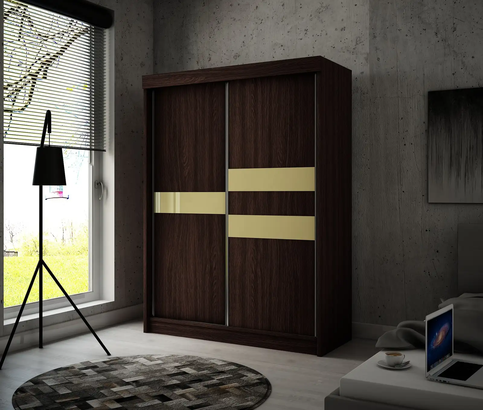 Szafa przesuwna Arrow Kasztan Wenge + lacobel wanilla 200 Arton — 2