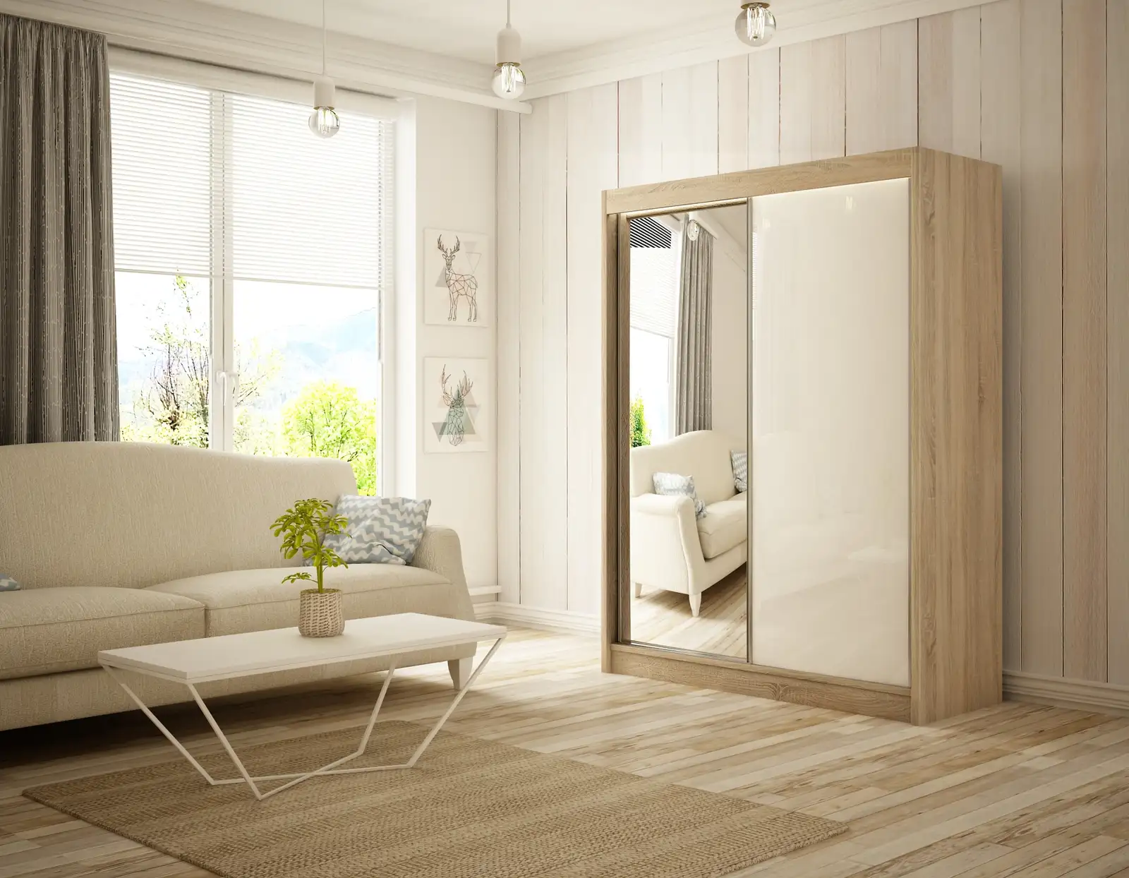 Szafa przesuwna Velis Dąb Sonoma + lacobel biały 120 Arton — 2
