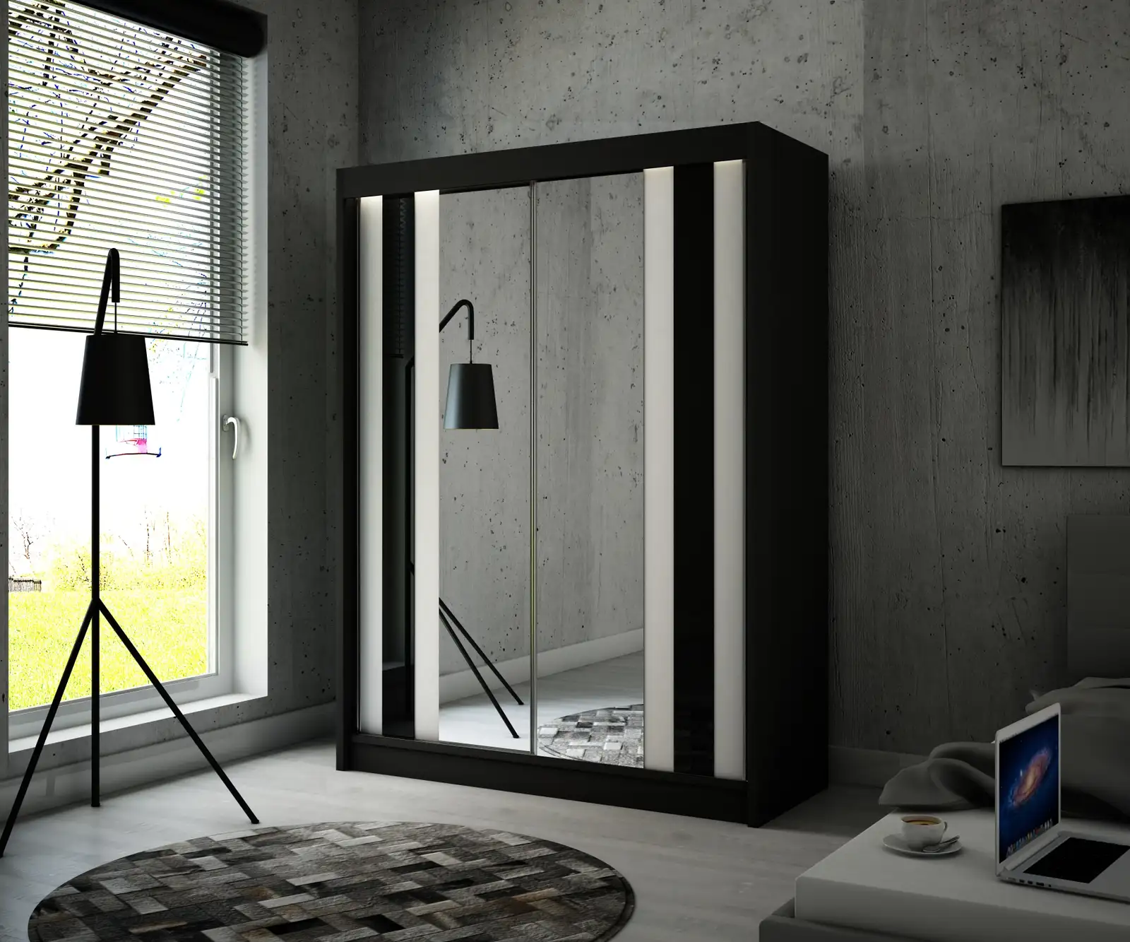 Szafa przesuwna Como korpus czarny + front biały + lacobel czarny 150 Arton — 2