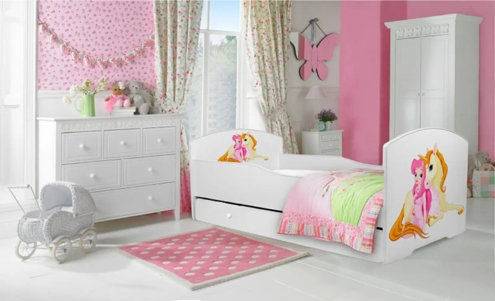 Łóżko z materacem i szufladą PEPE GIRL WITH UNICORN 160x80