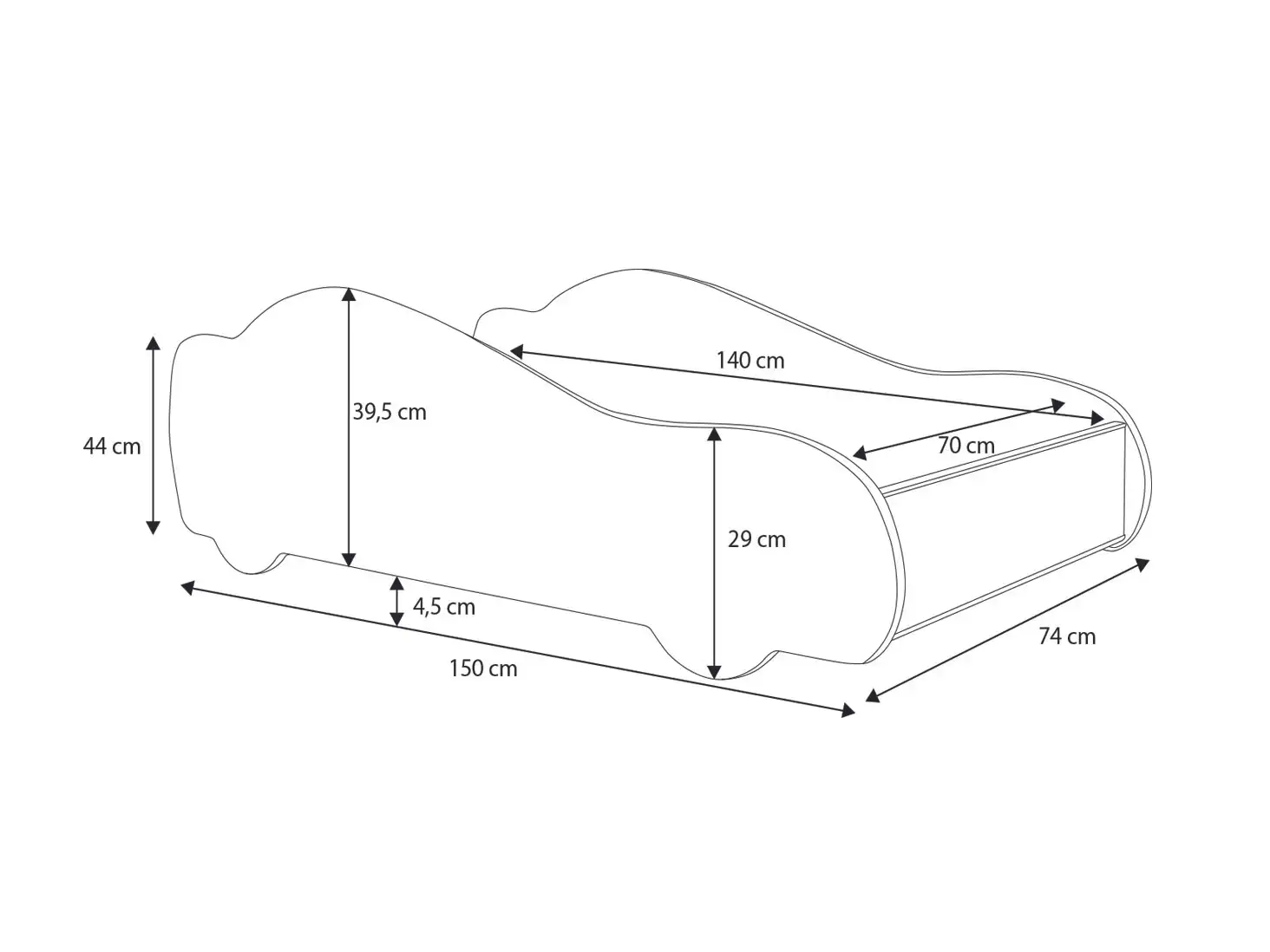 Łóżko z materacem i oświetlniem LED BATCAR 140x70 — 4