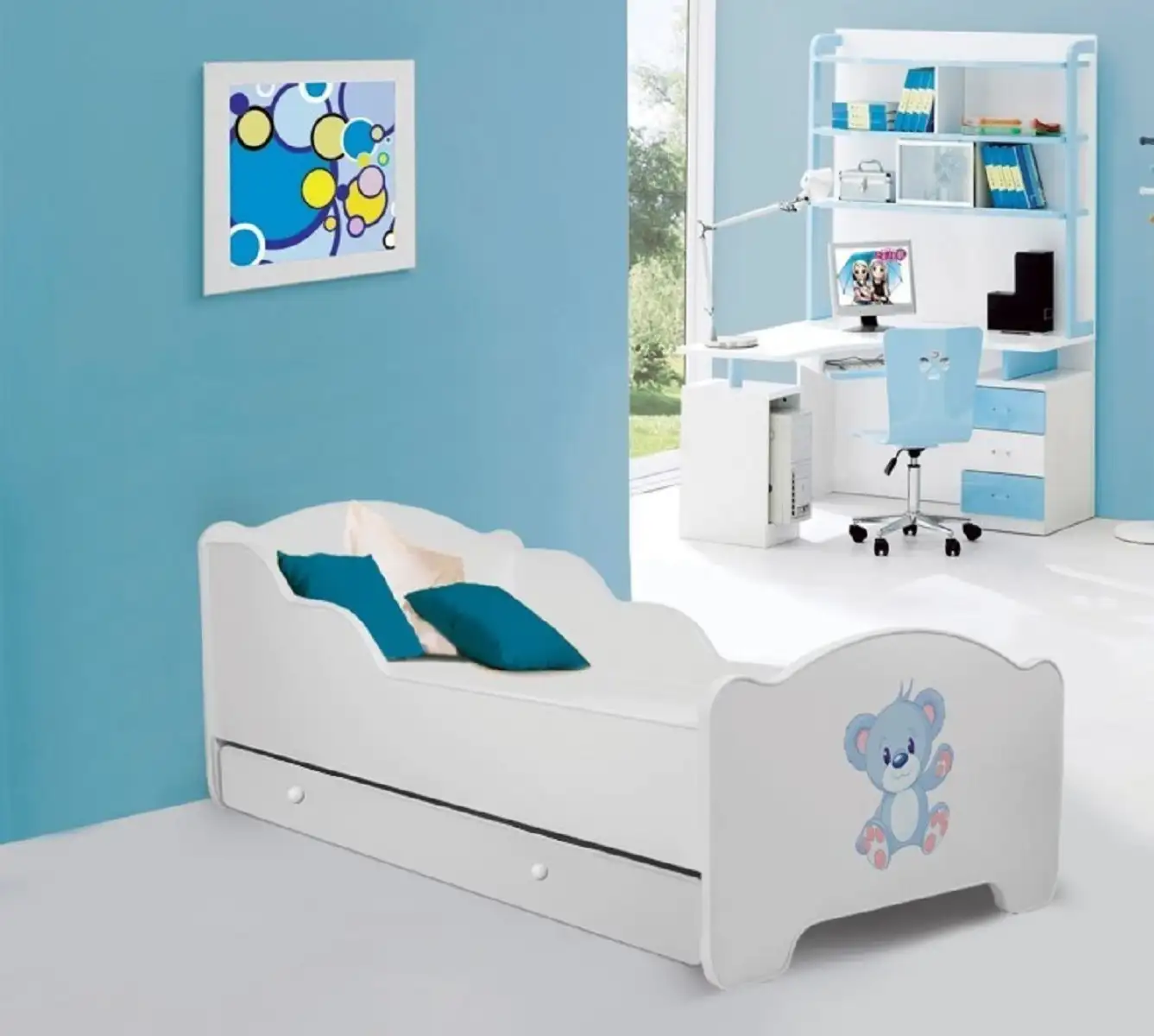 Łóżko z materacem i szufladą AMADIS BLUE BEAR 160x80