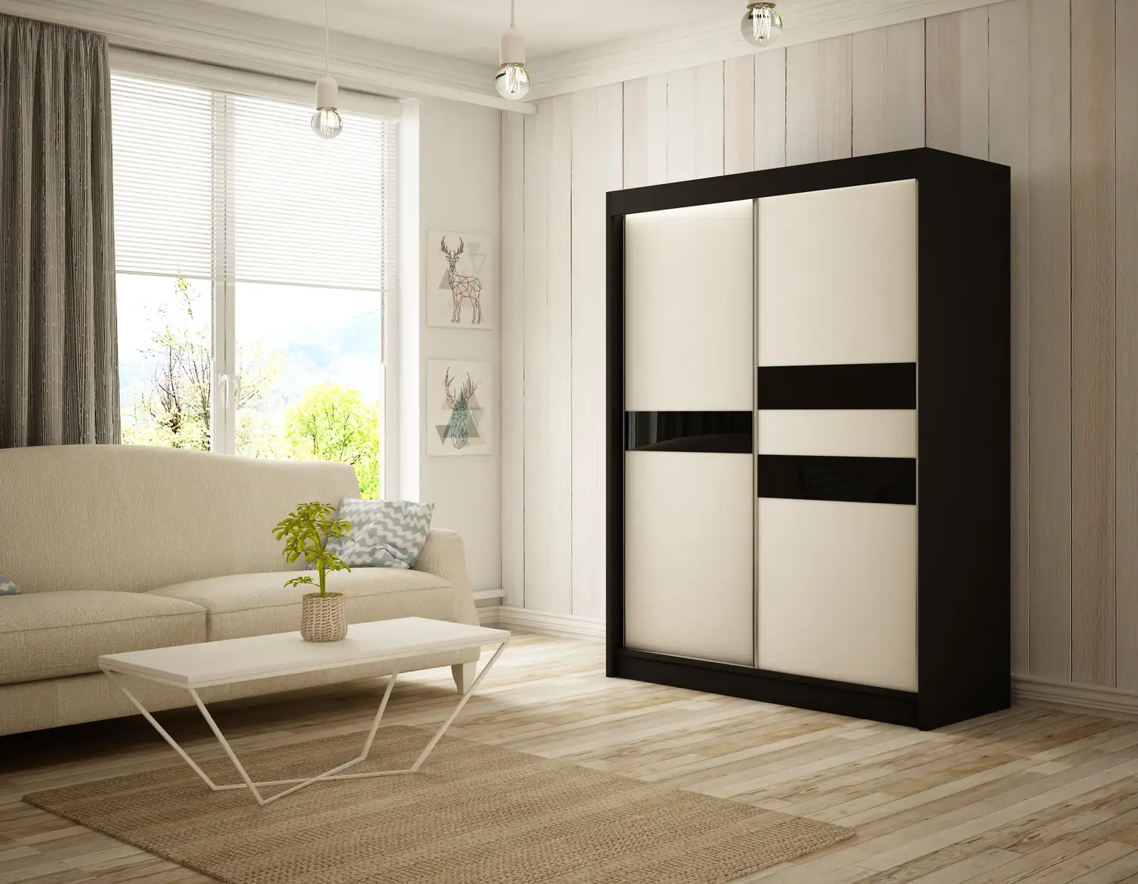 Szafa przesuwna Arrow czarny + front biały + lacobel czarny 120 Arton