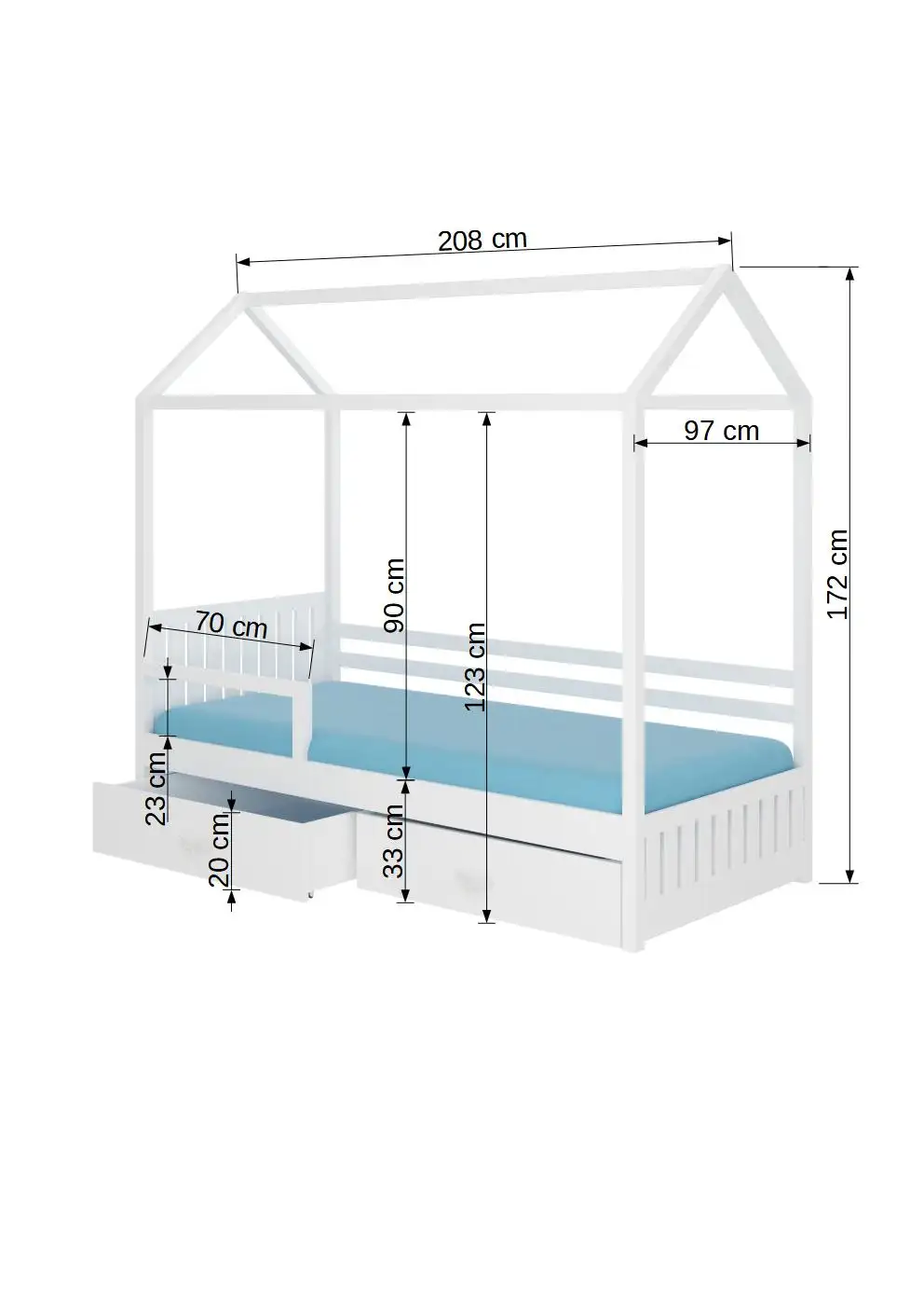 Łóżko domek z barierką i materacem ROSE 200x90 — 3