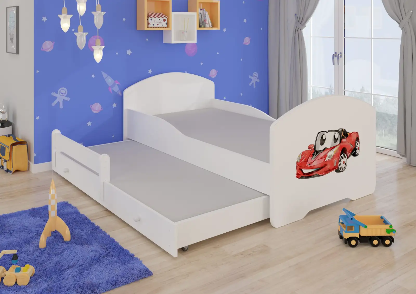 Łóżko podwójne z materacami PEPE II RED CAR 160x80