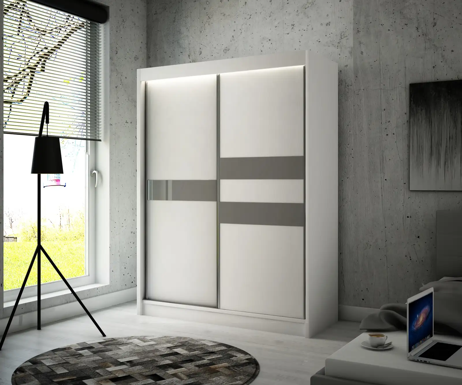 Szafa przesuwna Arrow Biała + front biały + lacobel szary 120 — 2