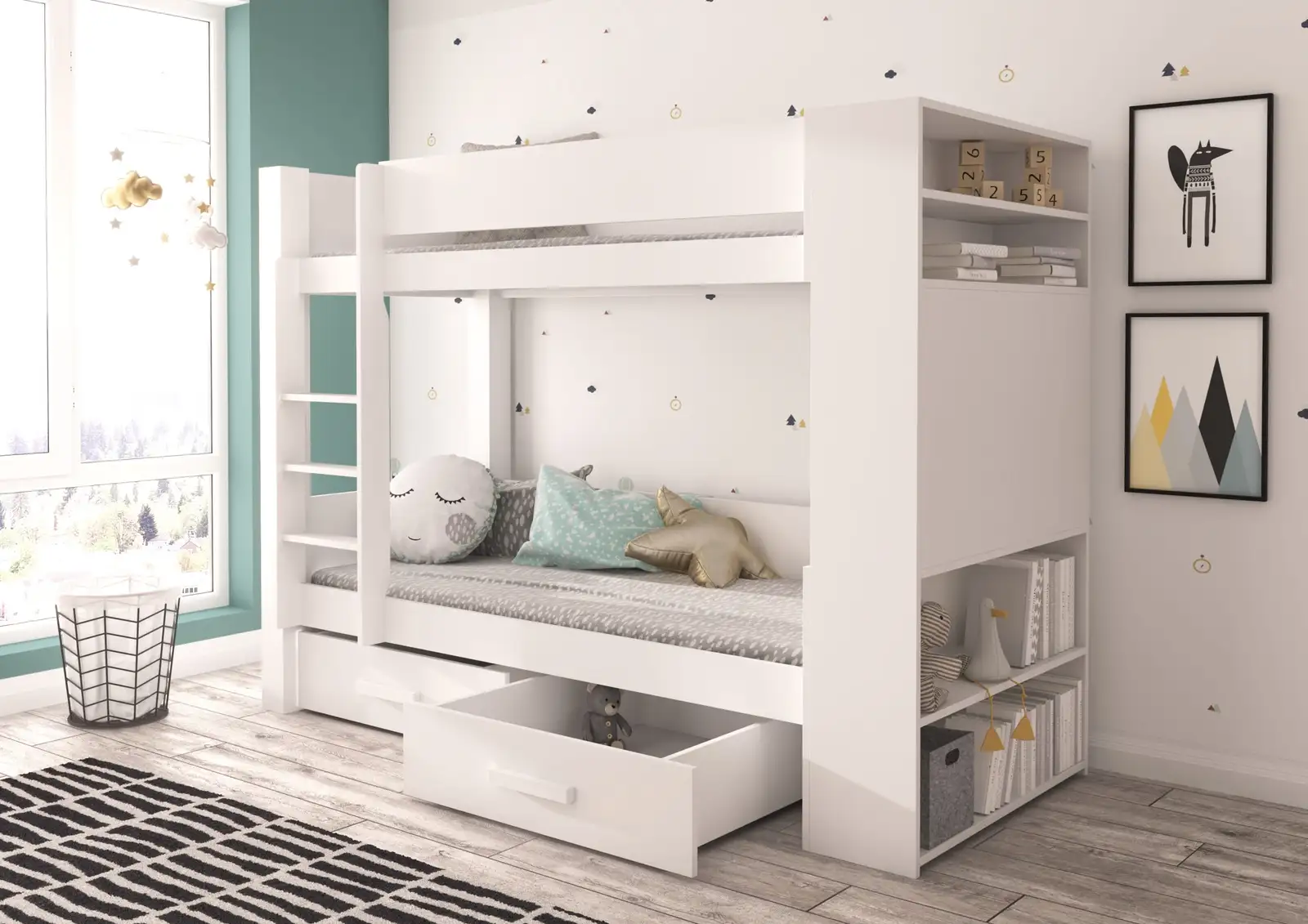 Łóżko piętrowe dwuosobowe z materacami GARET 180x80