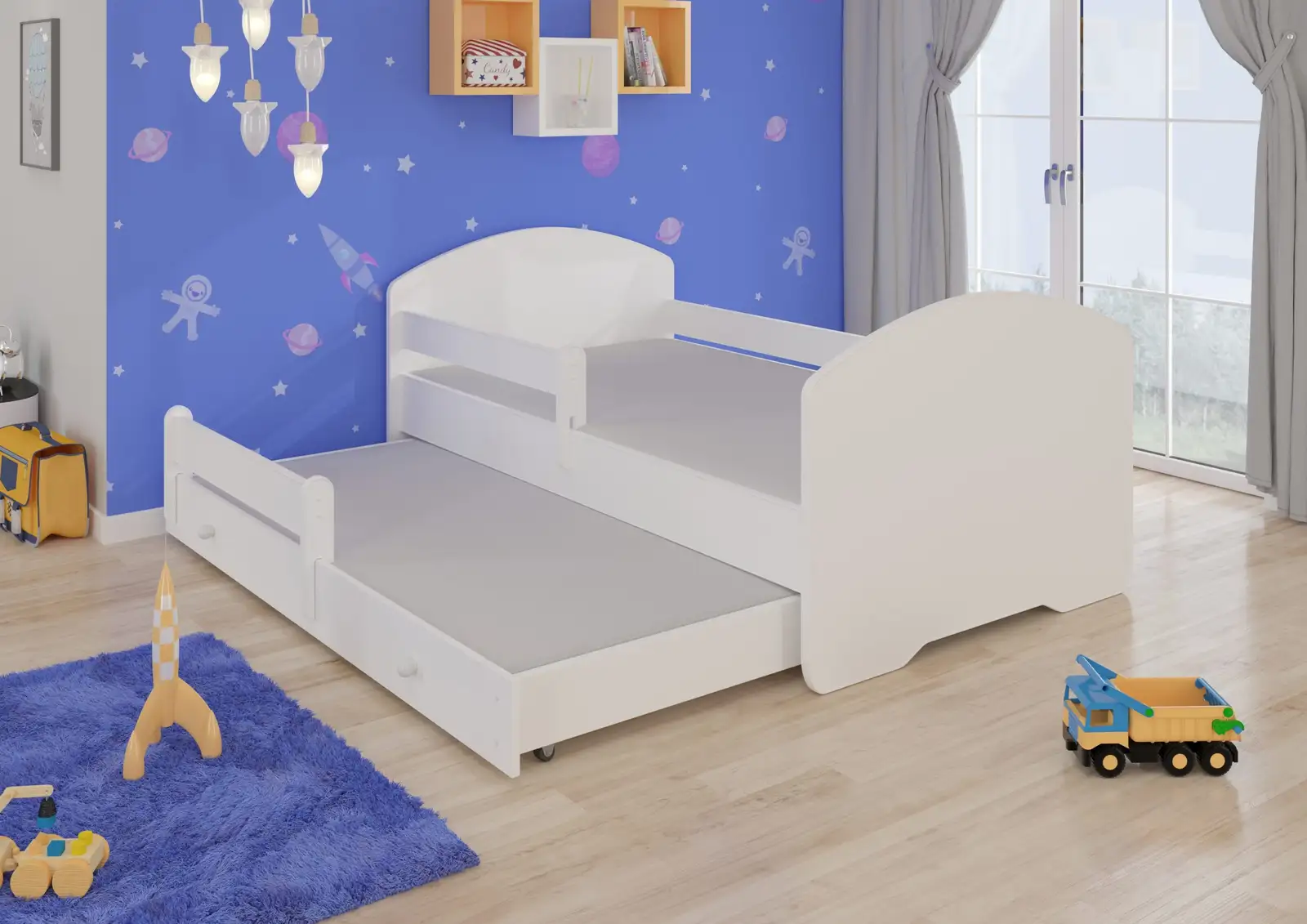 Łóżko podwójne z barierką i materacami PEPE II 160x80