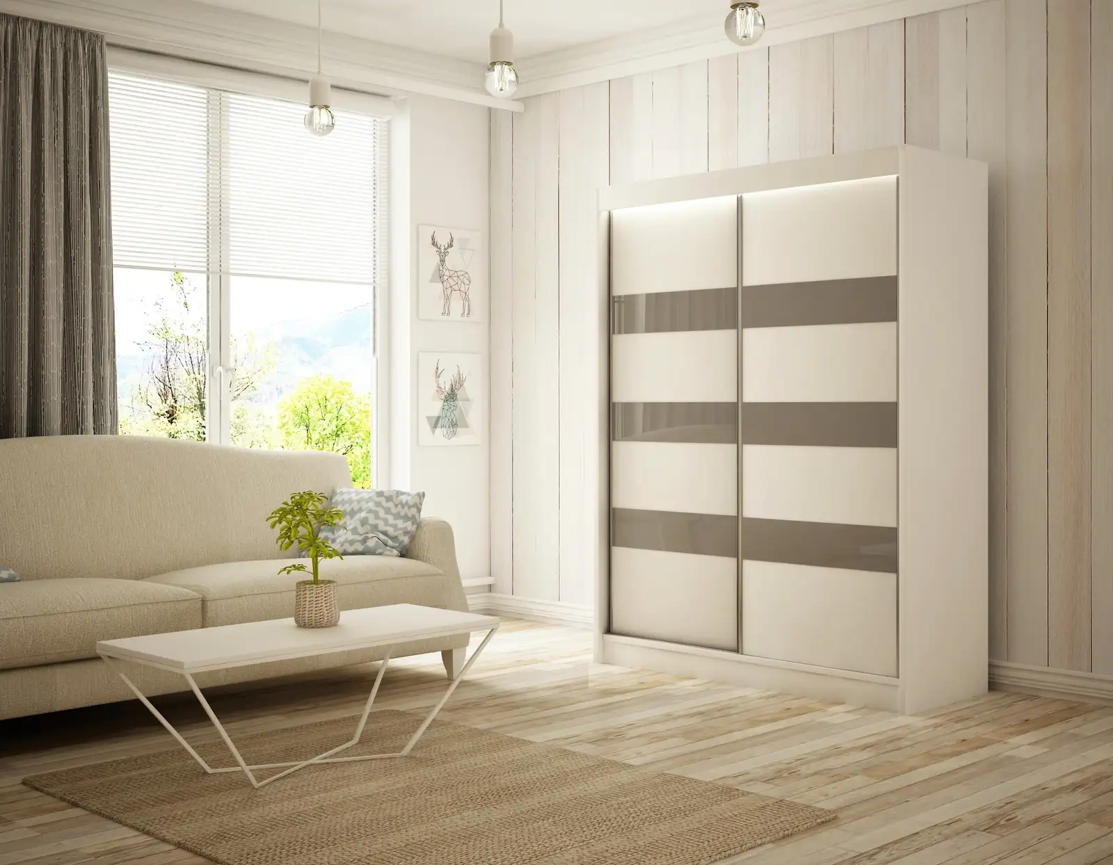 Szafa przesuwna Solit biały + lacobel szary 200 Arton — 2
