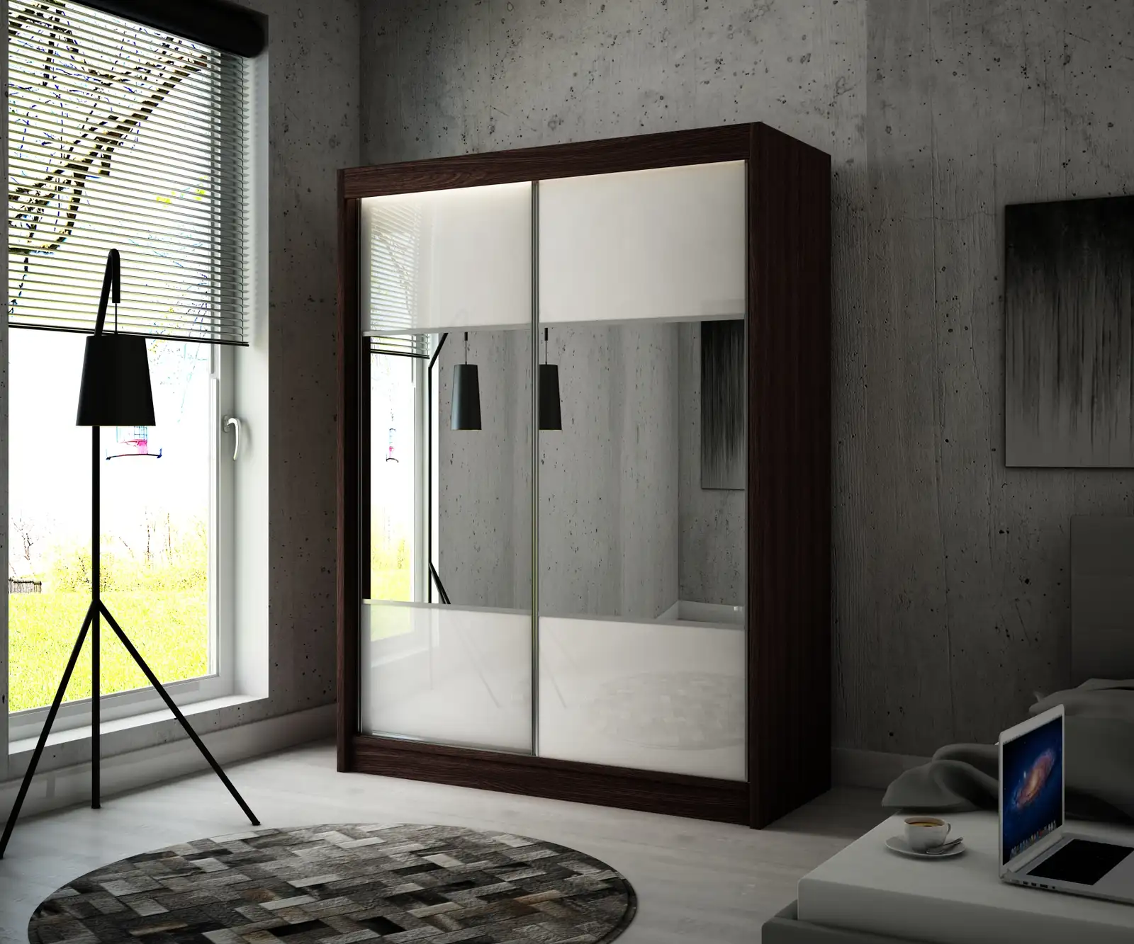 Szafa przesuwna Rico Kasztan Wenge + lacobel biały 150 Arton — 2