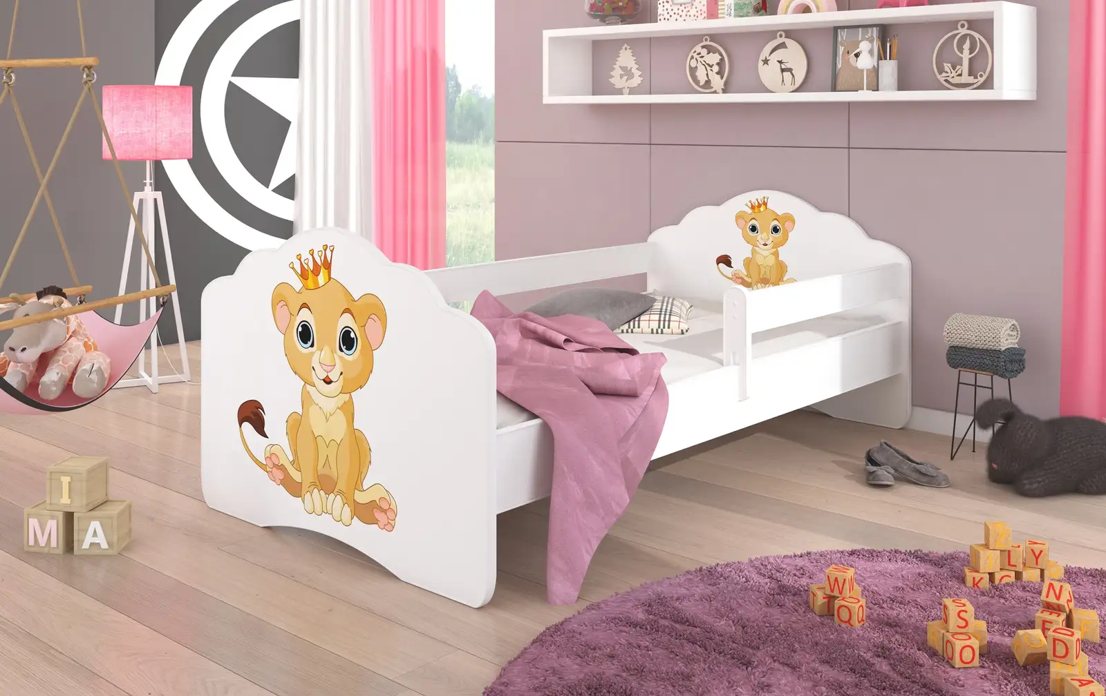 Łóżko z materacem i barierką CASIMO LION 160x80