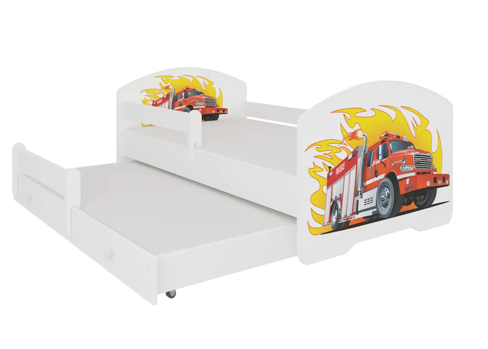 Łóżko podwójne z barierką i materacami PEPE II FIRE TRUCK 160x80 — 2
