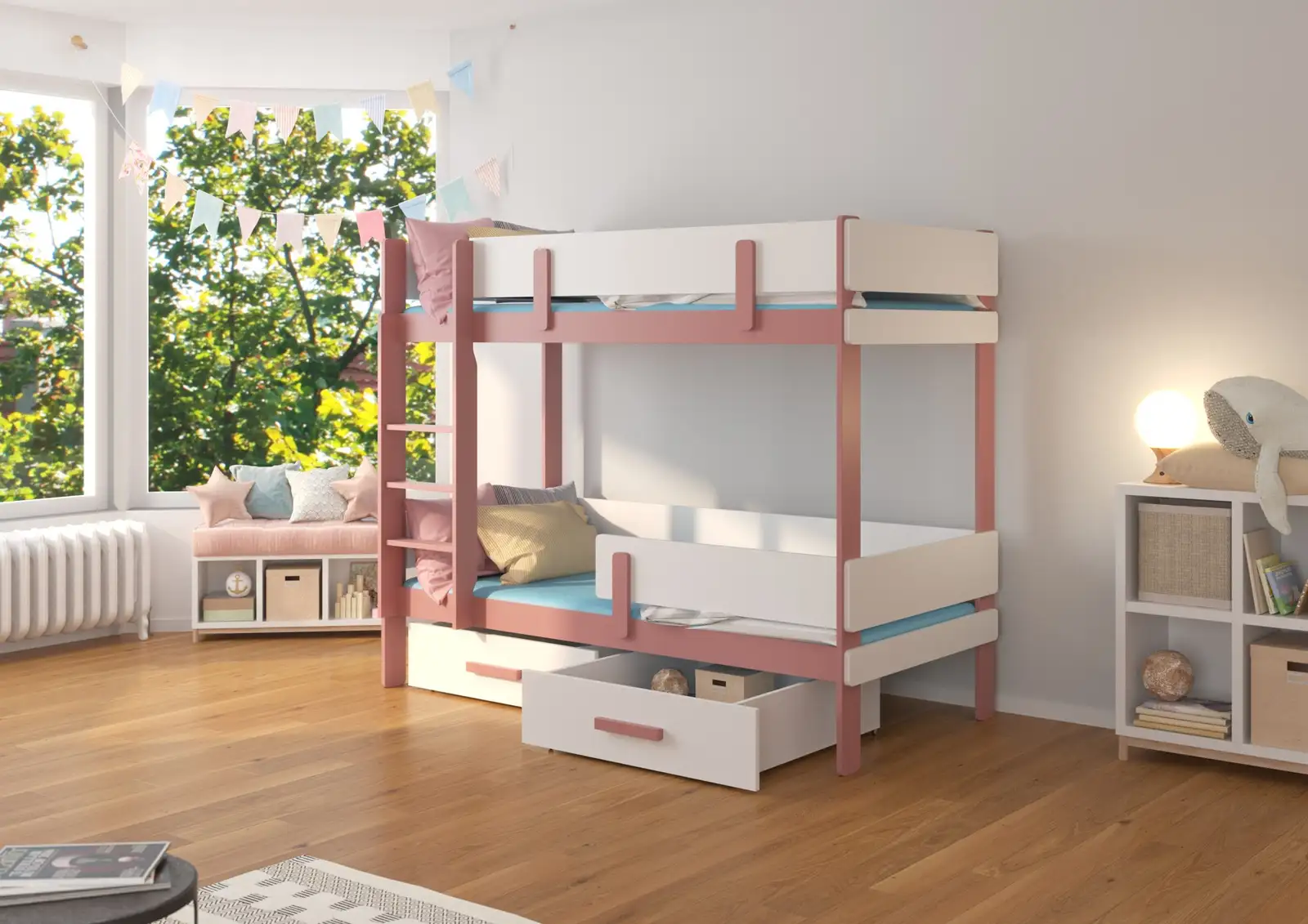 Łóżko piętrowe dwuosobowe z materacami ETIONA 180x80