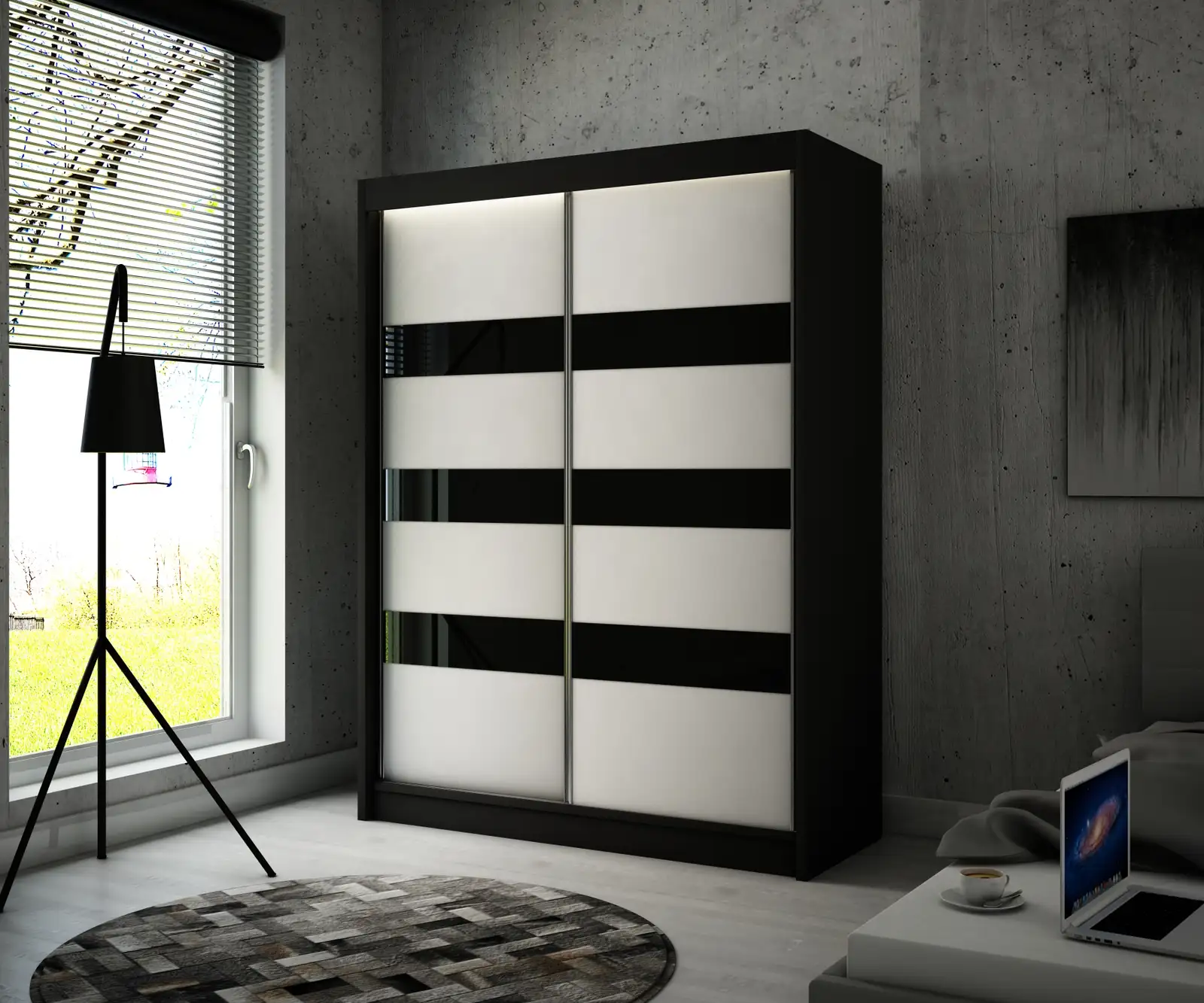 Szafa przesuwna Solit korpus czarny + front biały + lacobel czarny 150 Arton