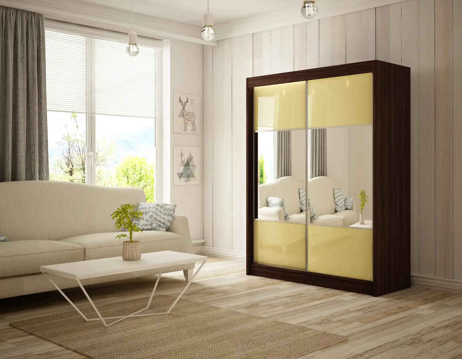 Szafa przesuwna Rico Kasztan Wenge + lacobel wanilla 120 Arton — 2