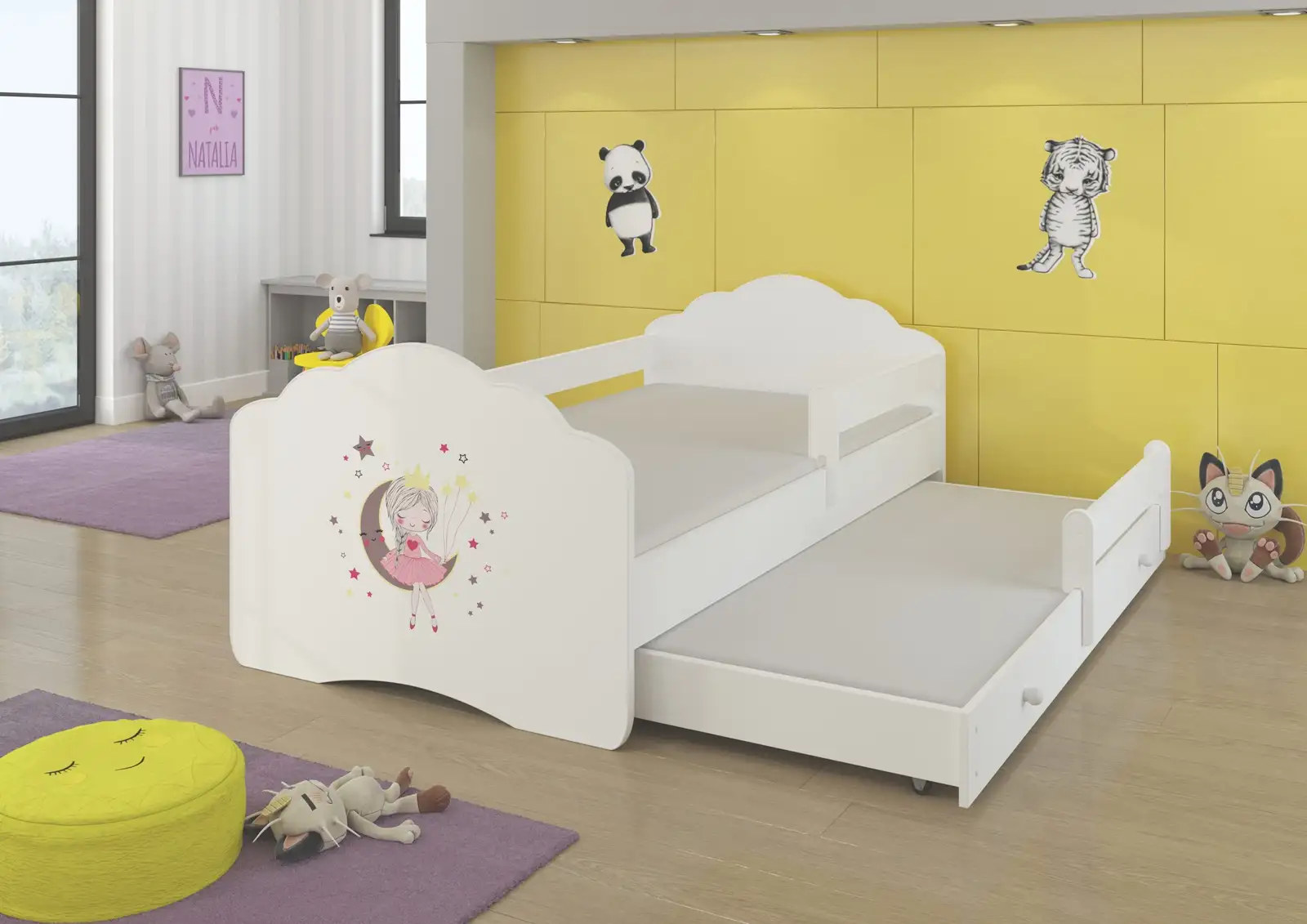 Łóżko podwójne z barierką i materacami CASIMO II SLEEPING PRINCESS 160x80