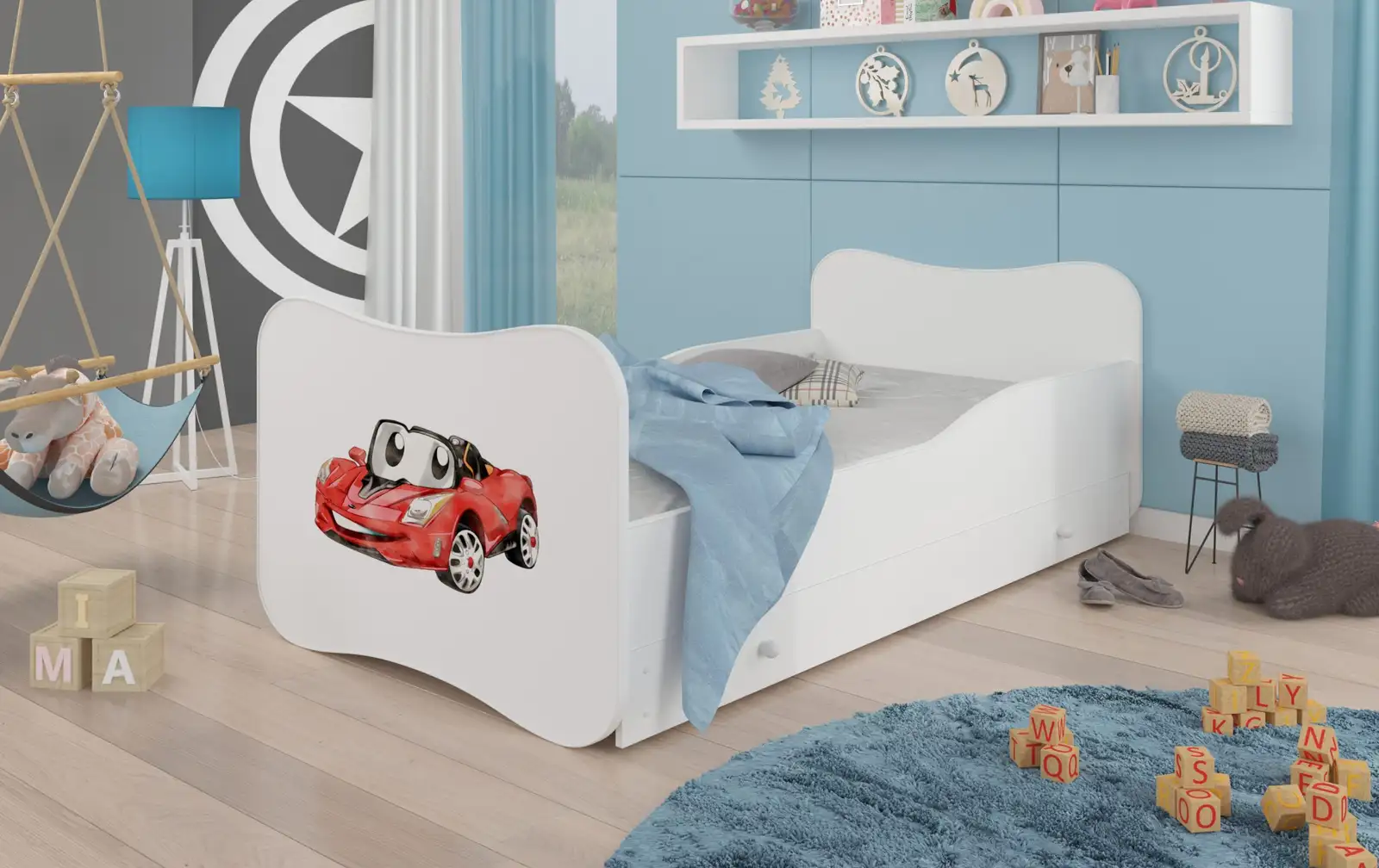 Łóżko z materacem i szufladą GONZALO RED CAR 160x80