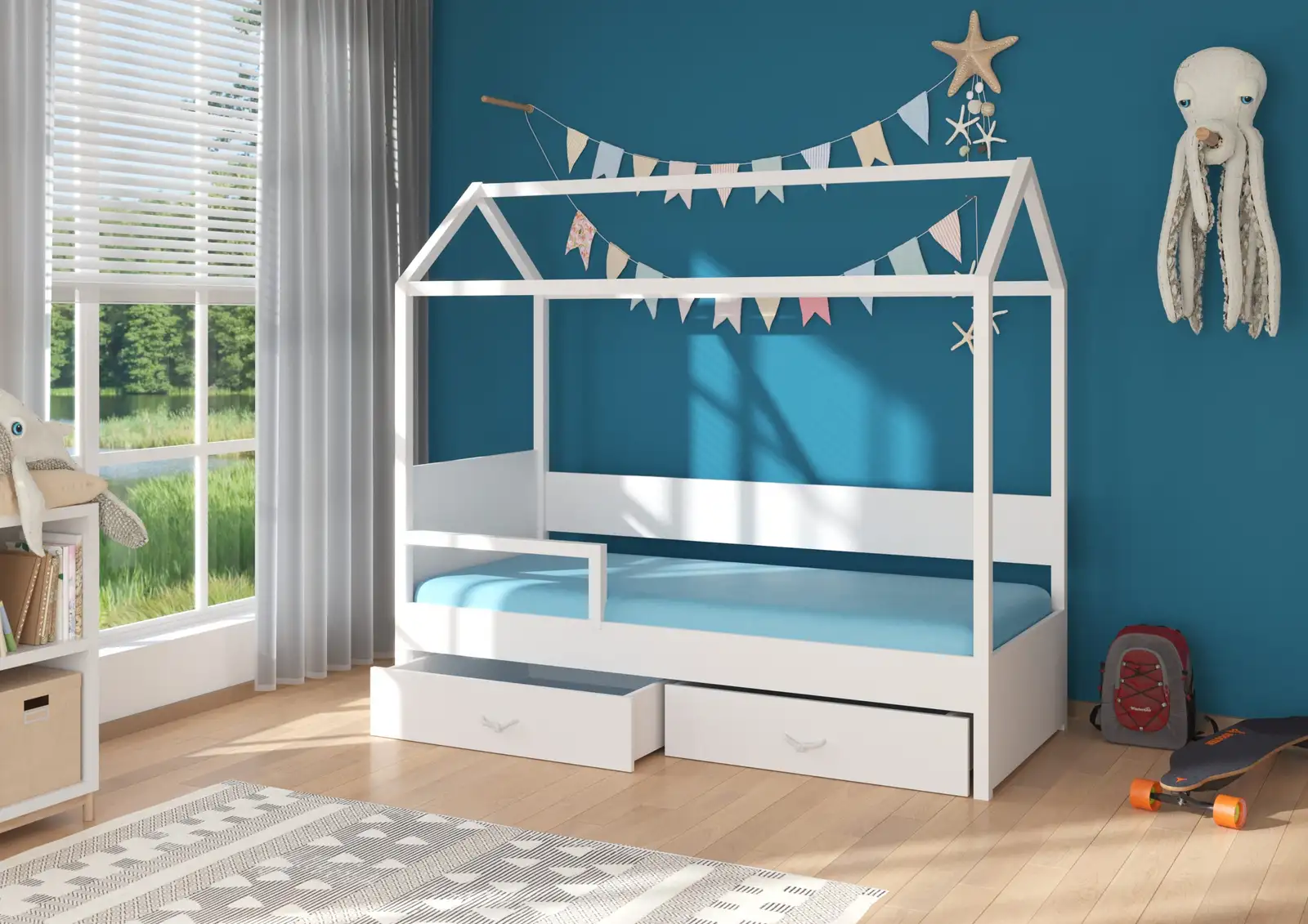 Łóżko domek z barierką i materacem OTELLO 180x80 — 6