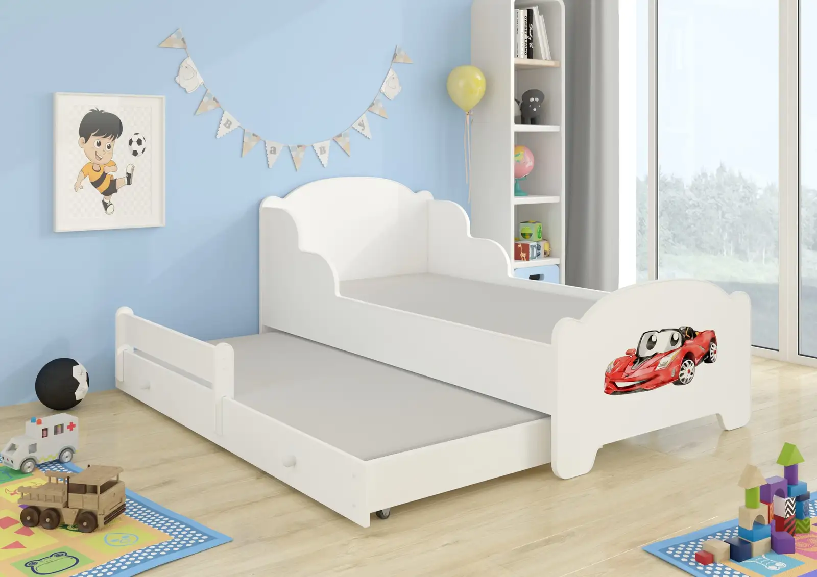 Łóżko podwójne z materacami AMADIS II RED CAR 160x80