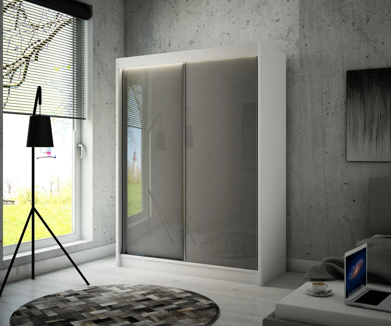 Szafa przesuwna Peak Biała + lacobel szary 120 Arton — 2
