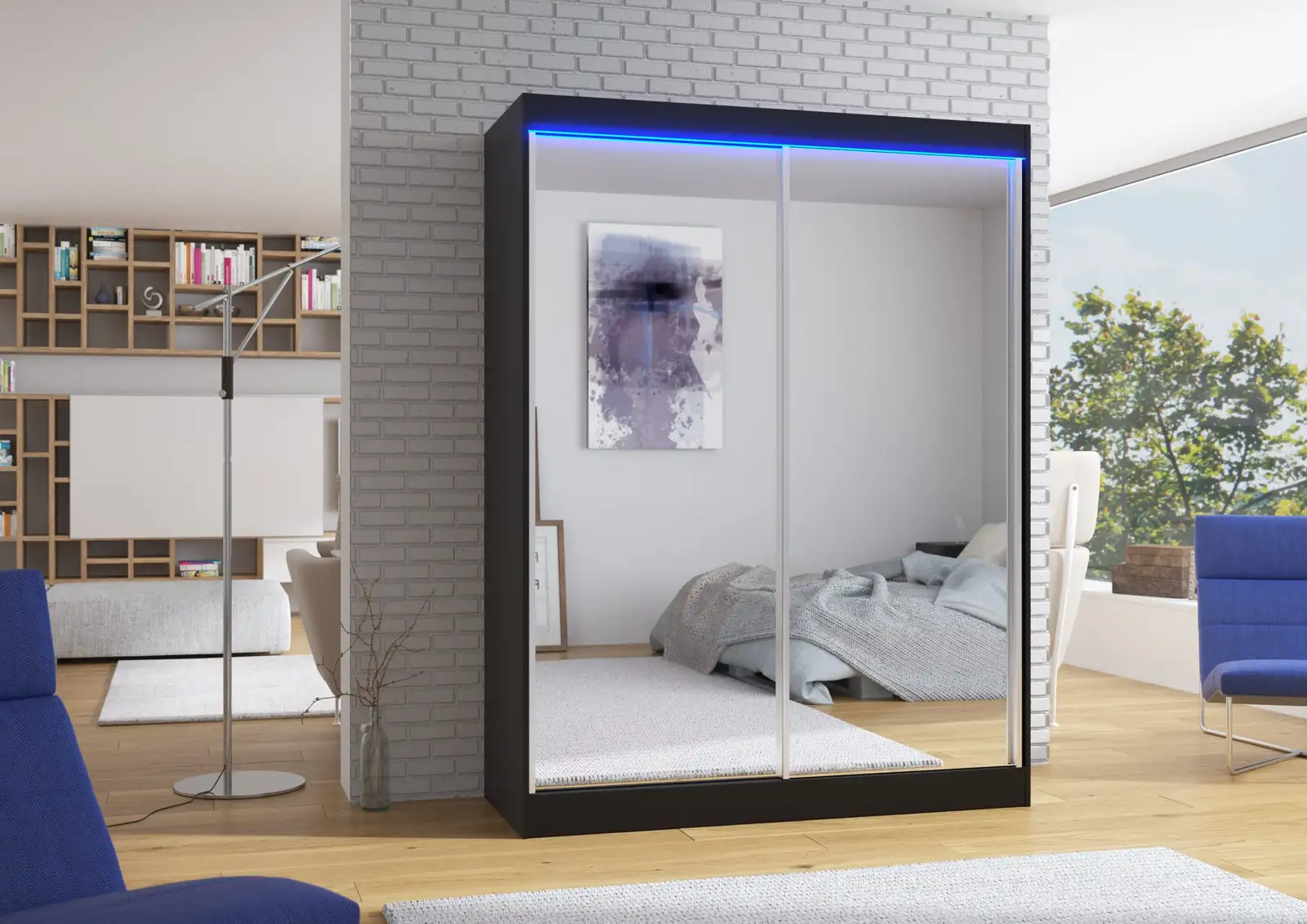 Szafa przesuwna z lustrem i oświetleniem LED FLOREST 150
