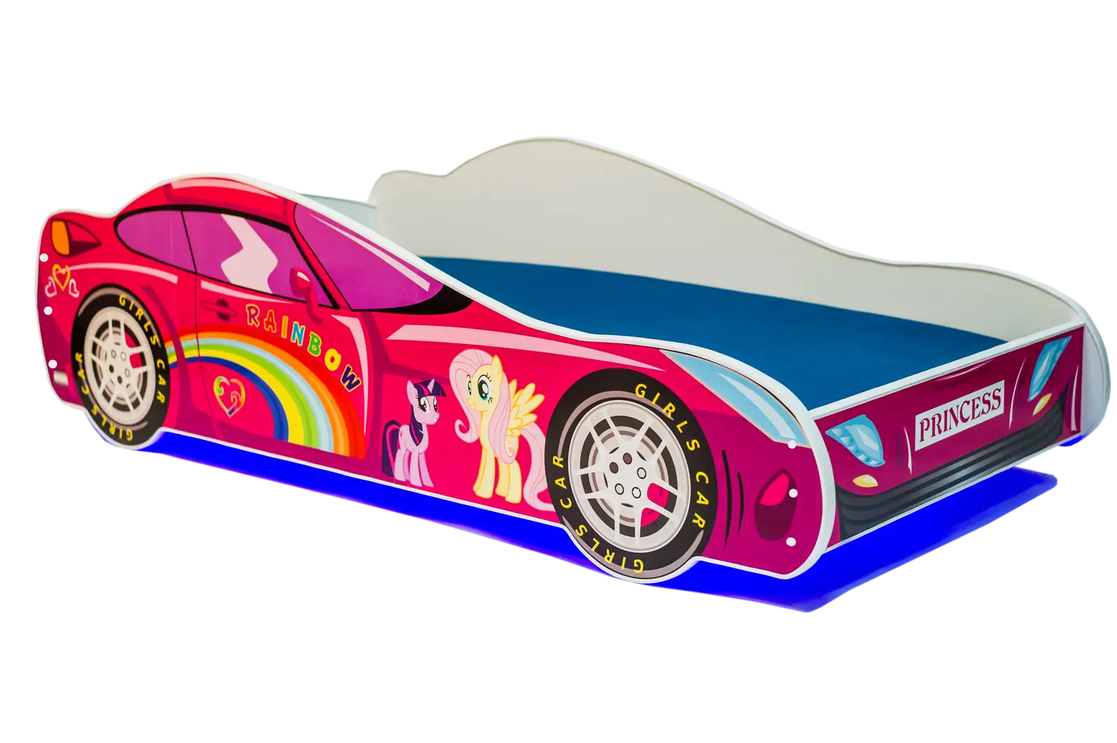 Łóżko z materacem i oświetleniem LED CAR PINK 140x70 — 2
