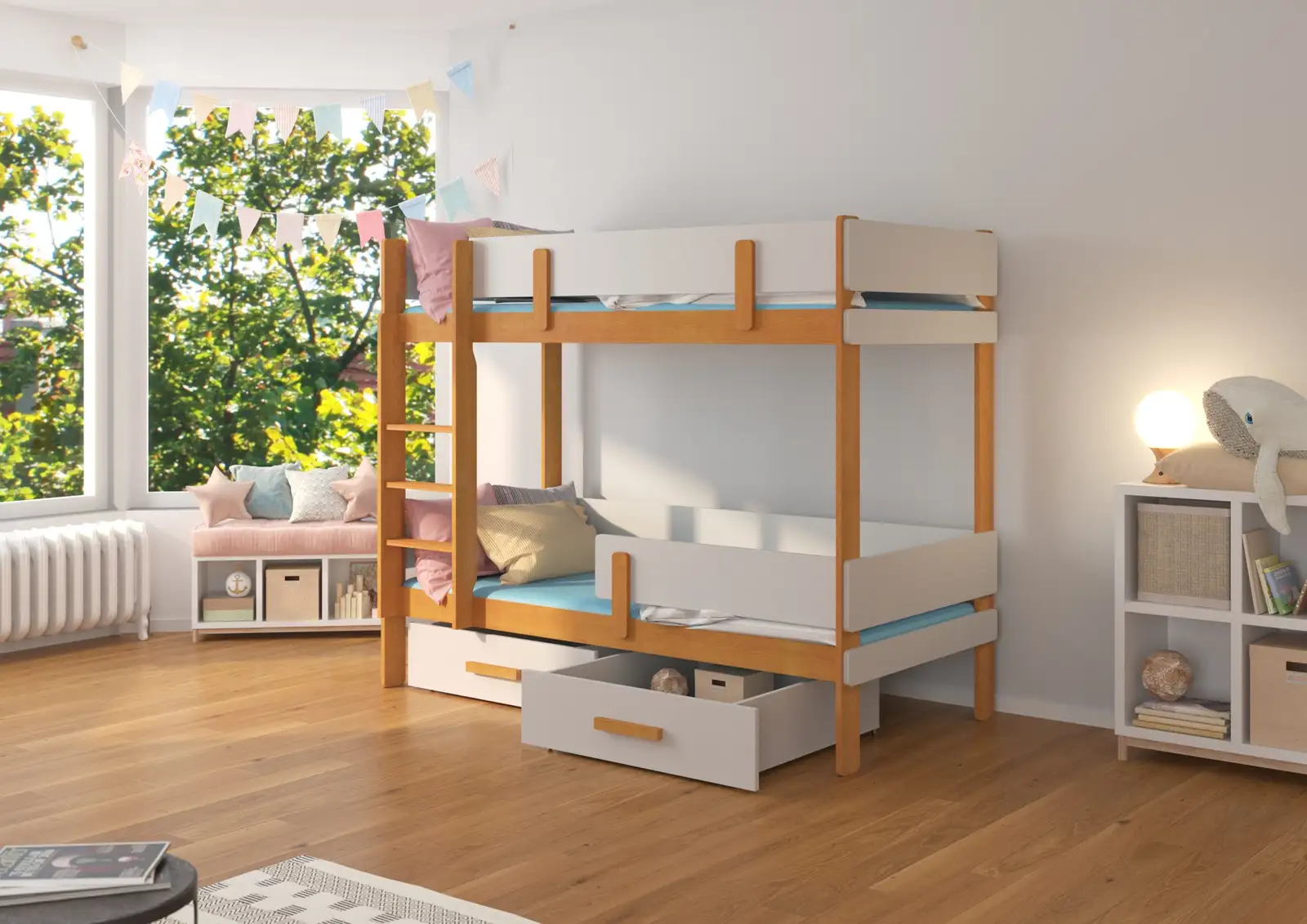 Łóżko piętrowe dwuosobowe z materacami ETIONA 180x80