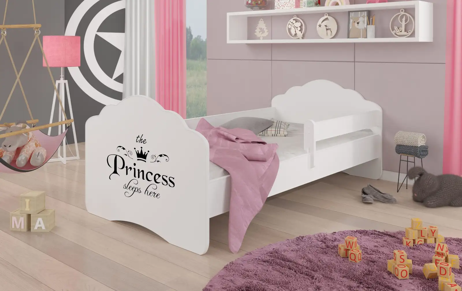 Łóżko z materacem i barierką CASIMO PRINCESS BLACK 140x70