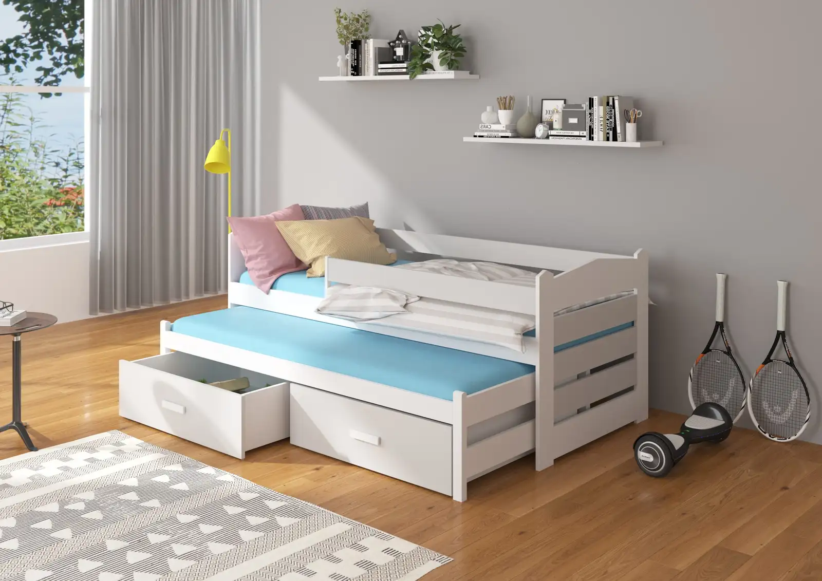 Łóżko podwójne z barierką i materacami TIARRO 180x80