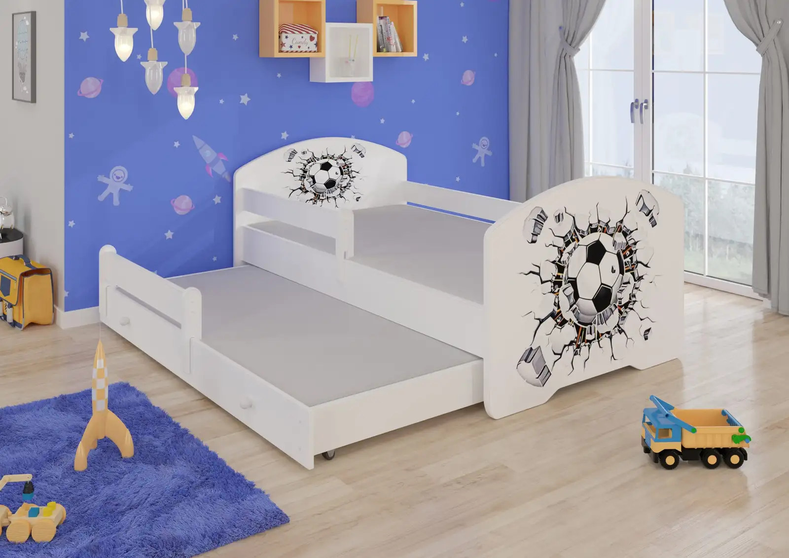 Łóżko podwójne z barierką i materacami PEPE II BALL 160x80