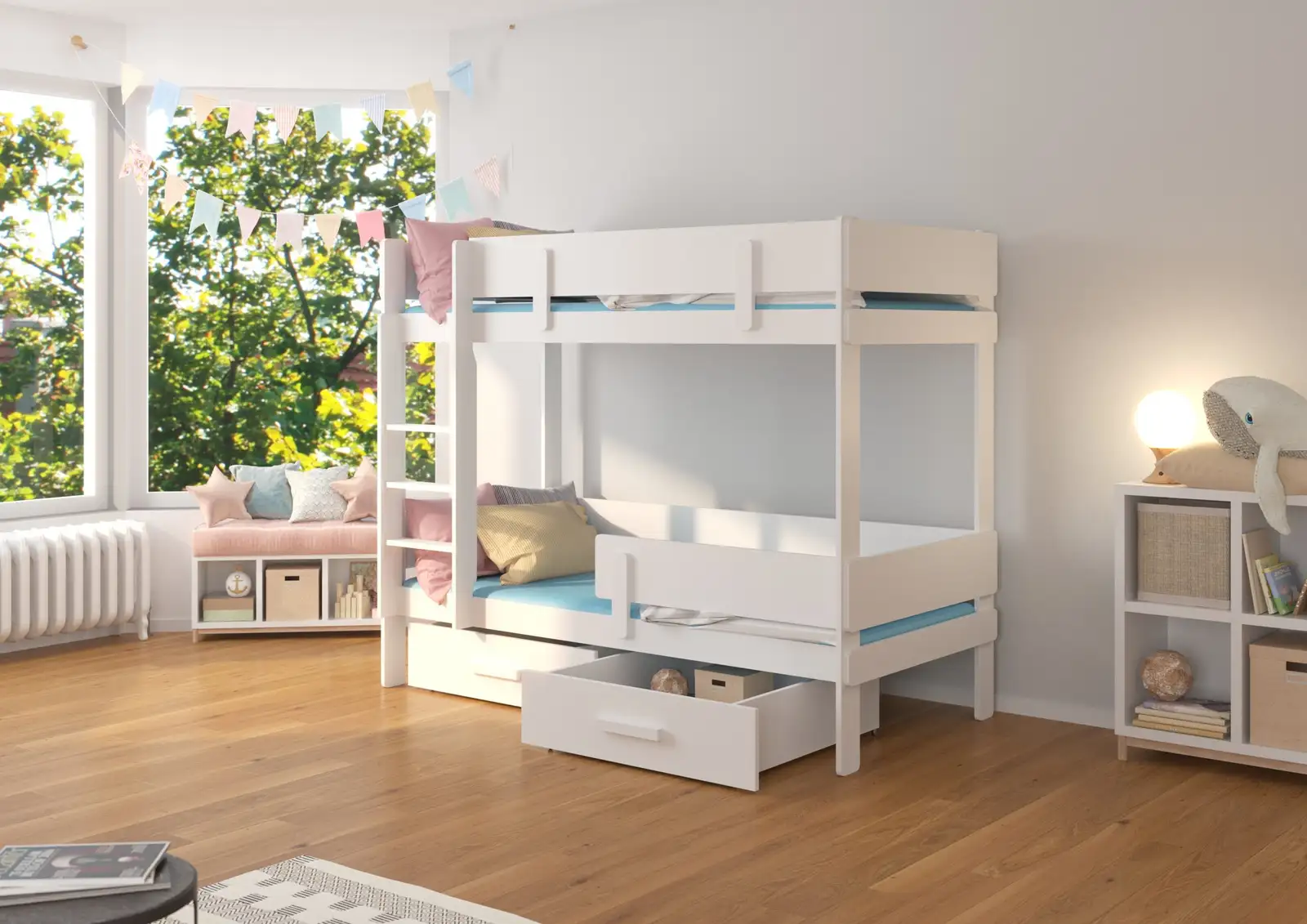 Łóżko piętrowe dwuosobowe z materacami ETIONA 180x80