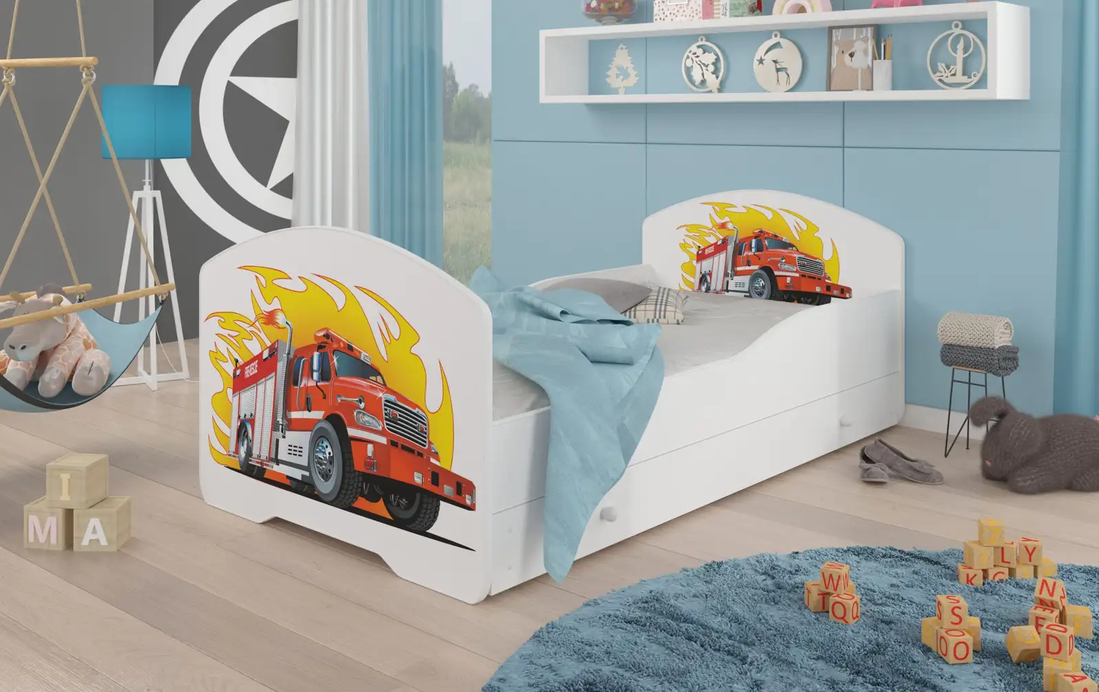 Łóżko z materacem i szufladą PEPE FIRE TRUCK 160x80