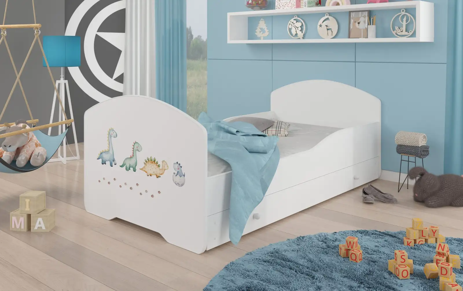 Łóżko z materacem i szufladą PEPE DINOSAURS 140x70