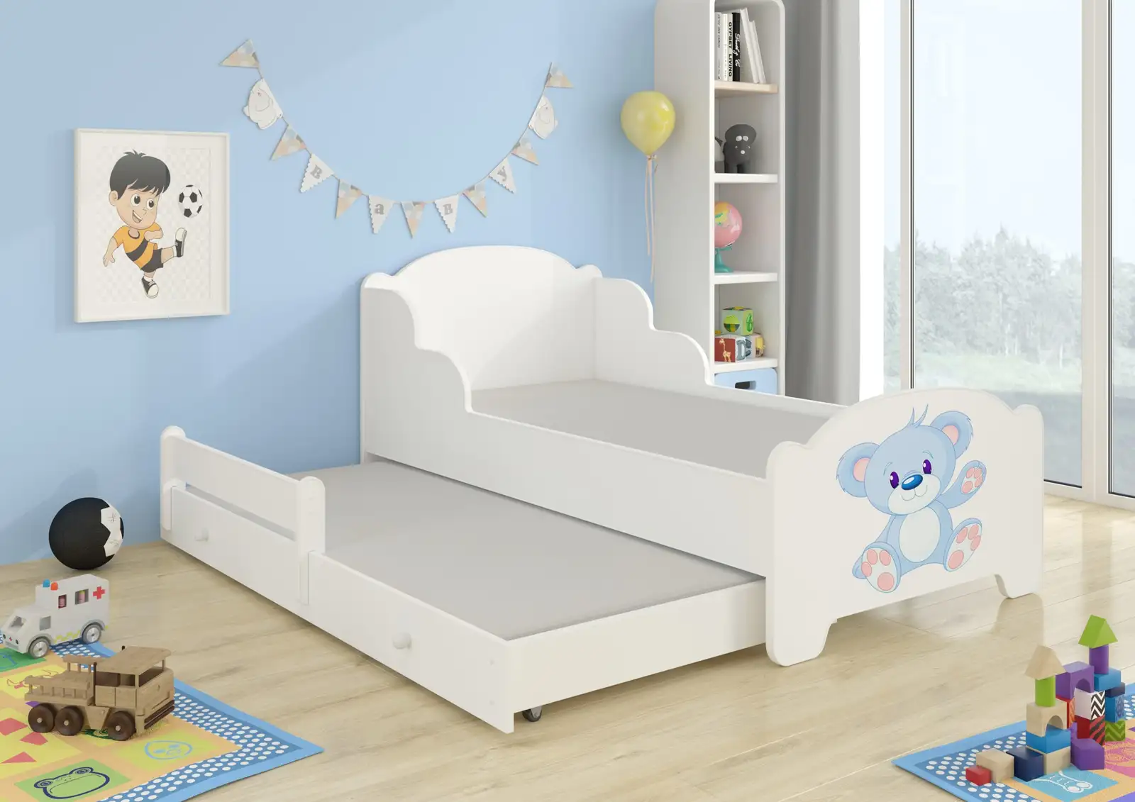 Łóżko podwójne z materacami AMADIS II BLUE BEAR 160x80