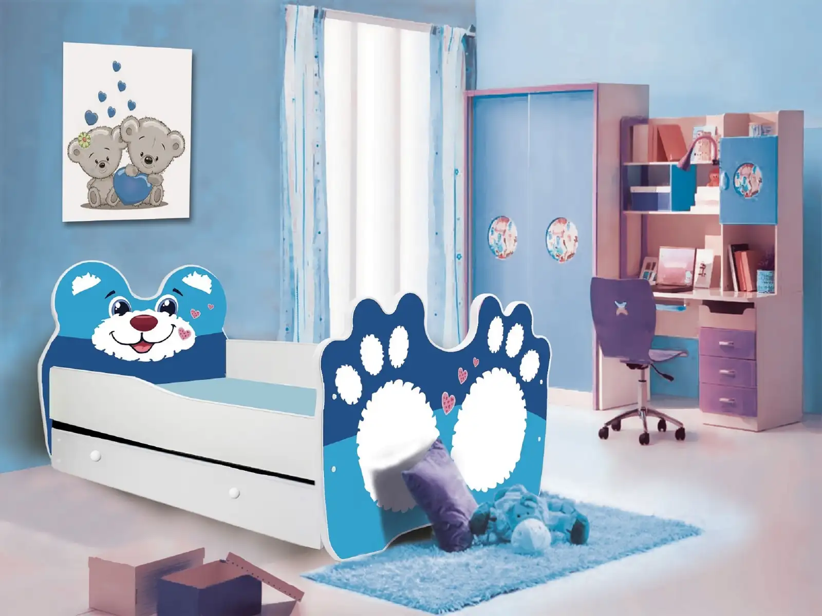 Łóżko z materacem i szufladą BEAR BLUE 160x80