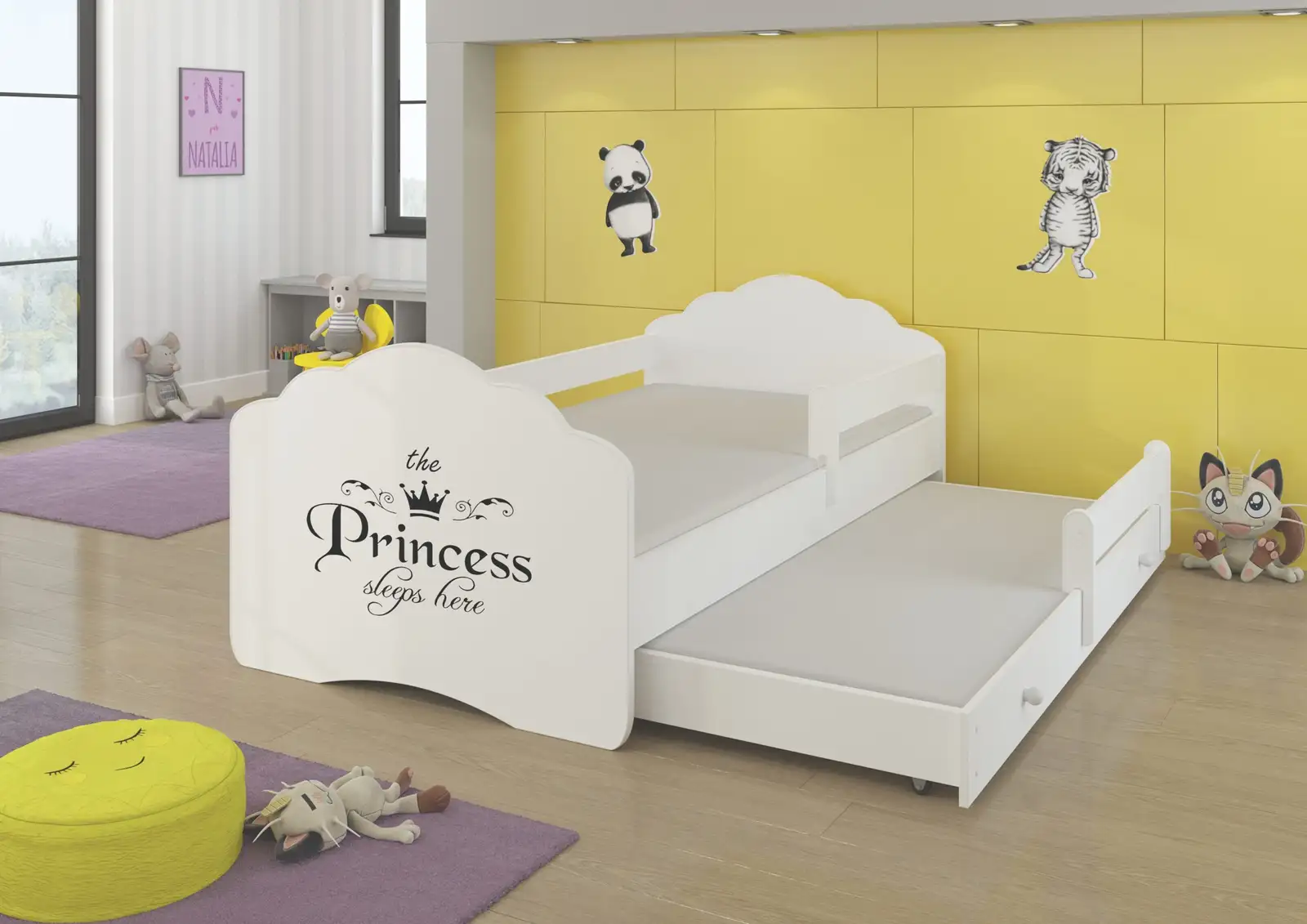 Łóżko podwójne z barierką i materacami CASIMO II PRINCESS BLACK 160x80
