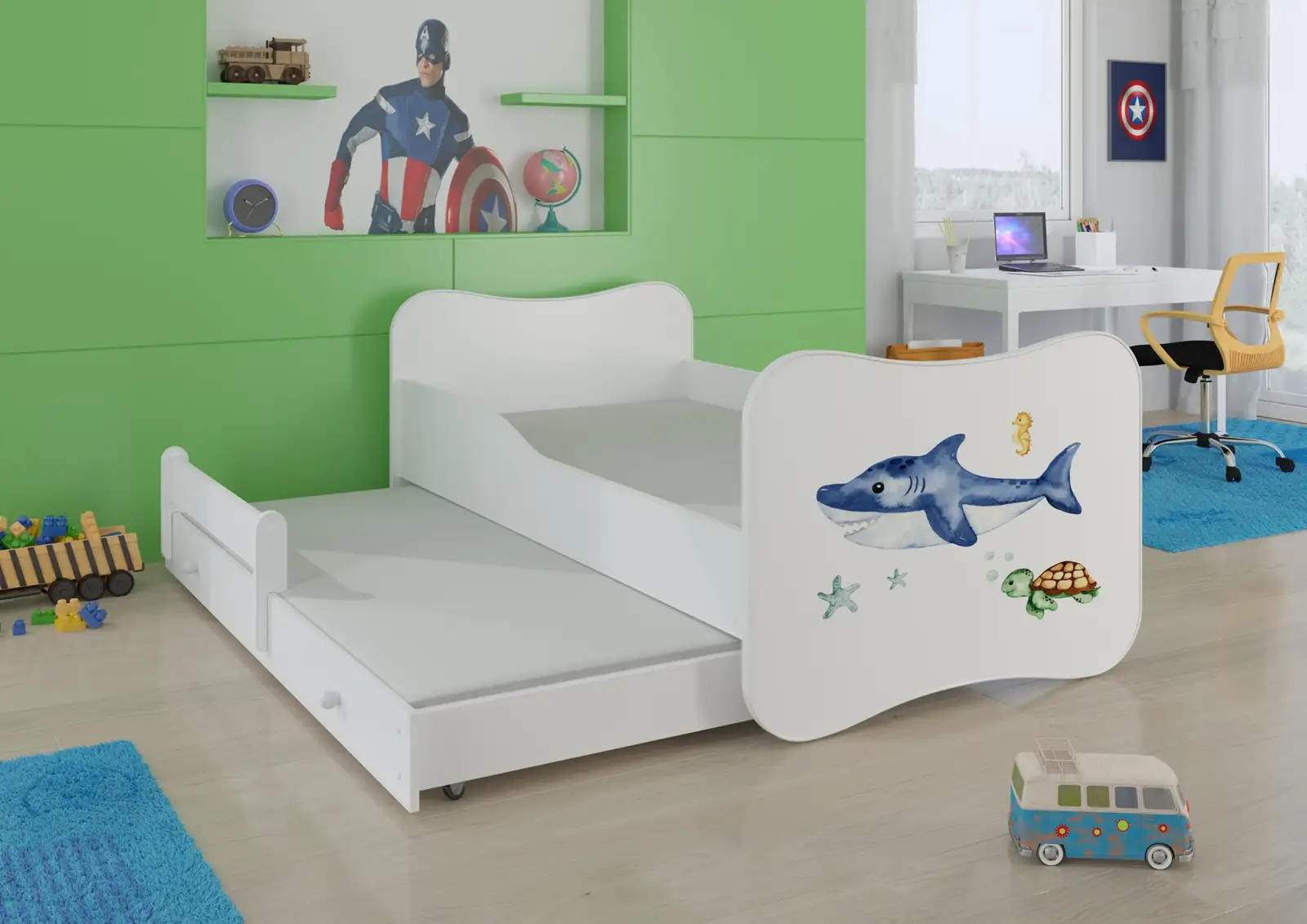Łóżko podwójne z materacami GONZALO II SEA ANIMALS 160x80