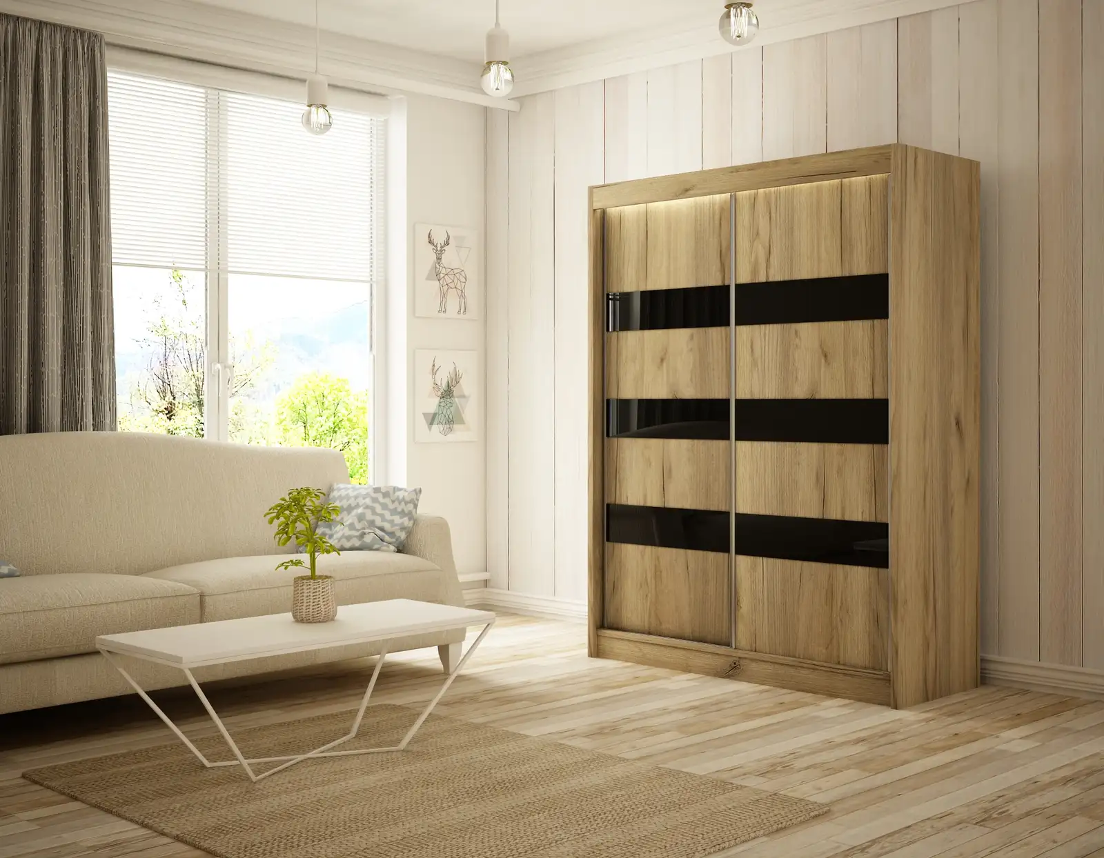 Szafa przesuwna Solit Dąb Craft złoty k003 + lacobel czarny 150 Arton — 2