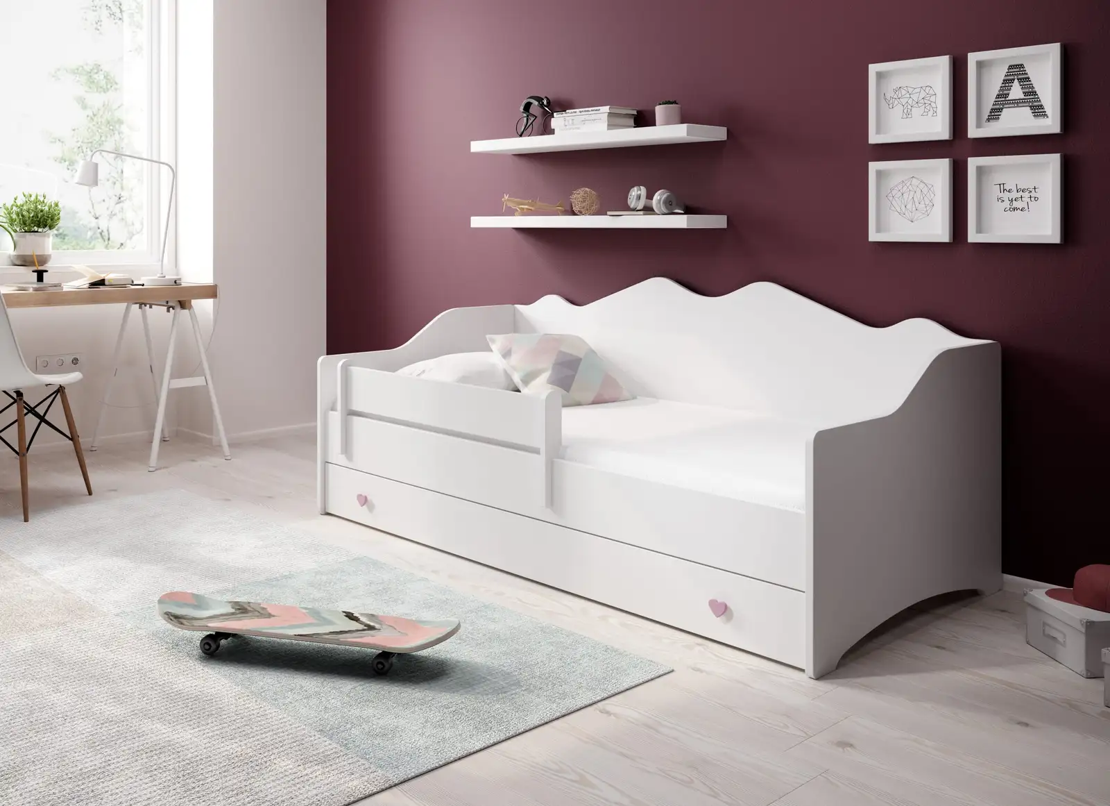 Łóżko z materacem EMKA Pink, White 160x80