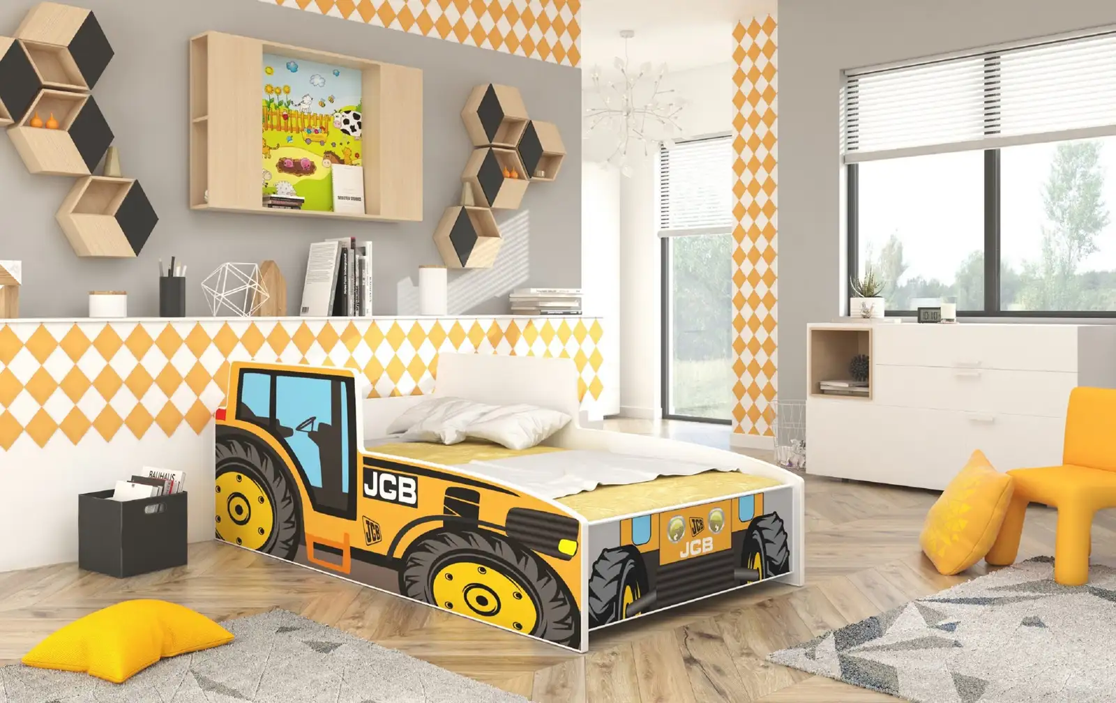 Łóżko z materacem TRACTOR YELLOW 160x80