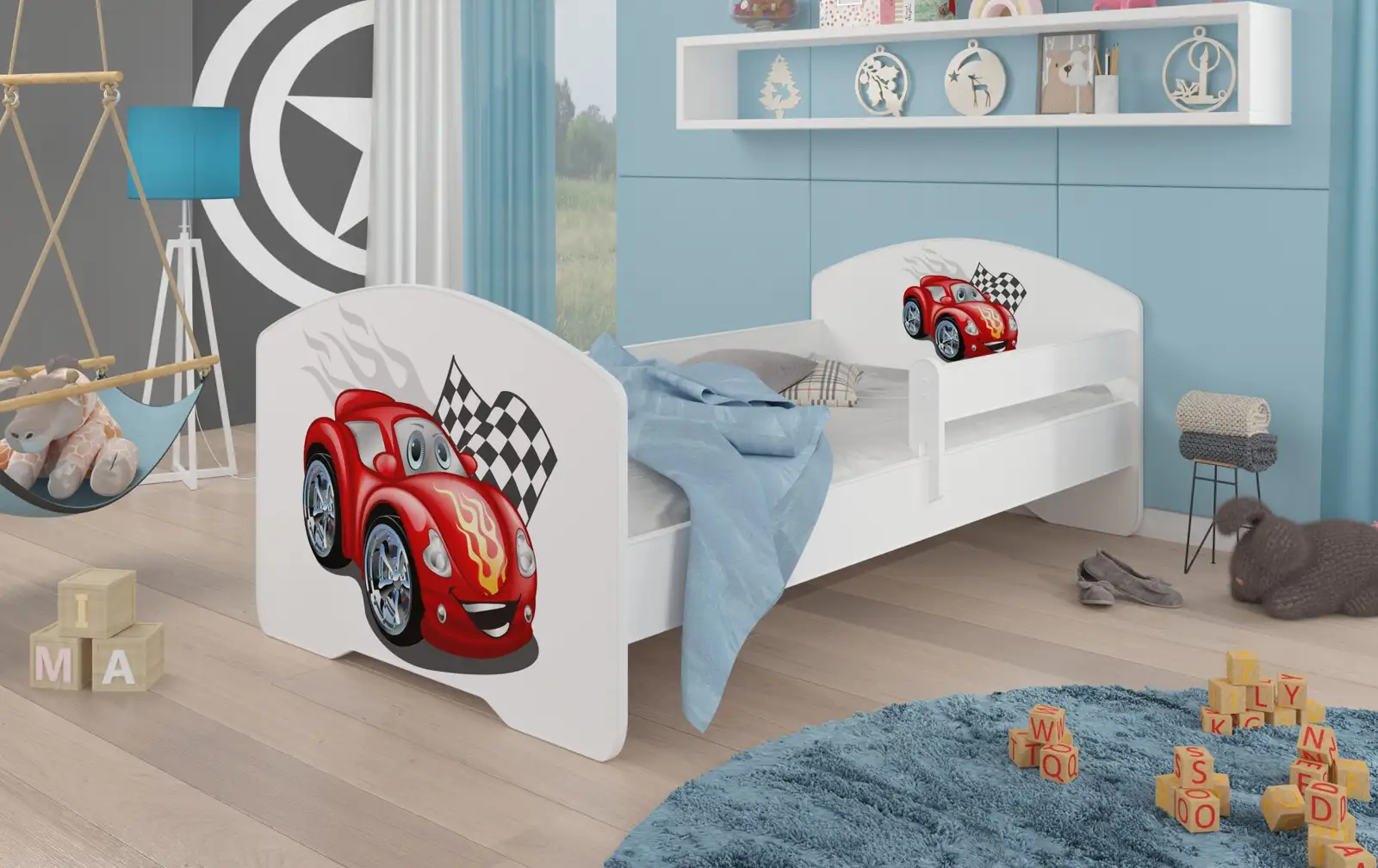 Łóżko z materacem i barierką PEPE CAR ZIGZAG 160x80